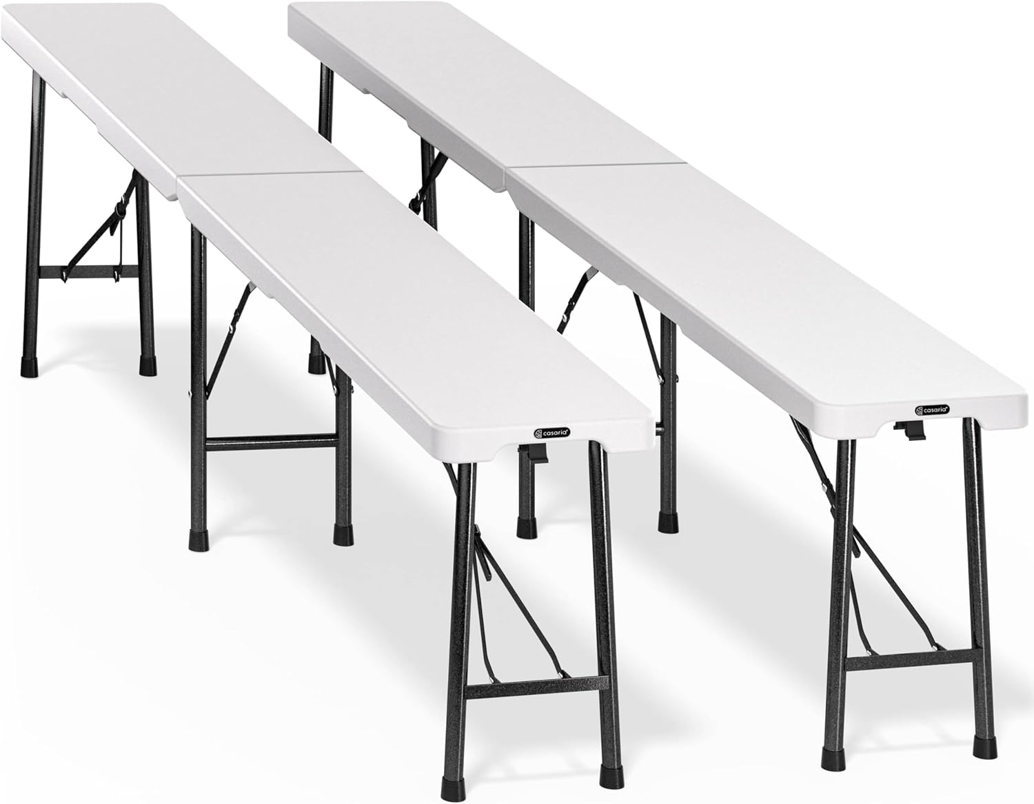 Casaria® 2er Set Bierbank Klappbar 8 Personen 183cm Kunststoff Klappbank Faltbar Biergarten Campingbank Bierbänke Bierbankgarnitur Gartenbank Weiß