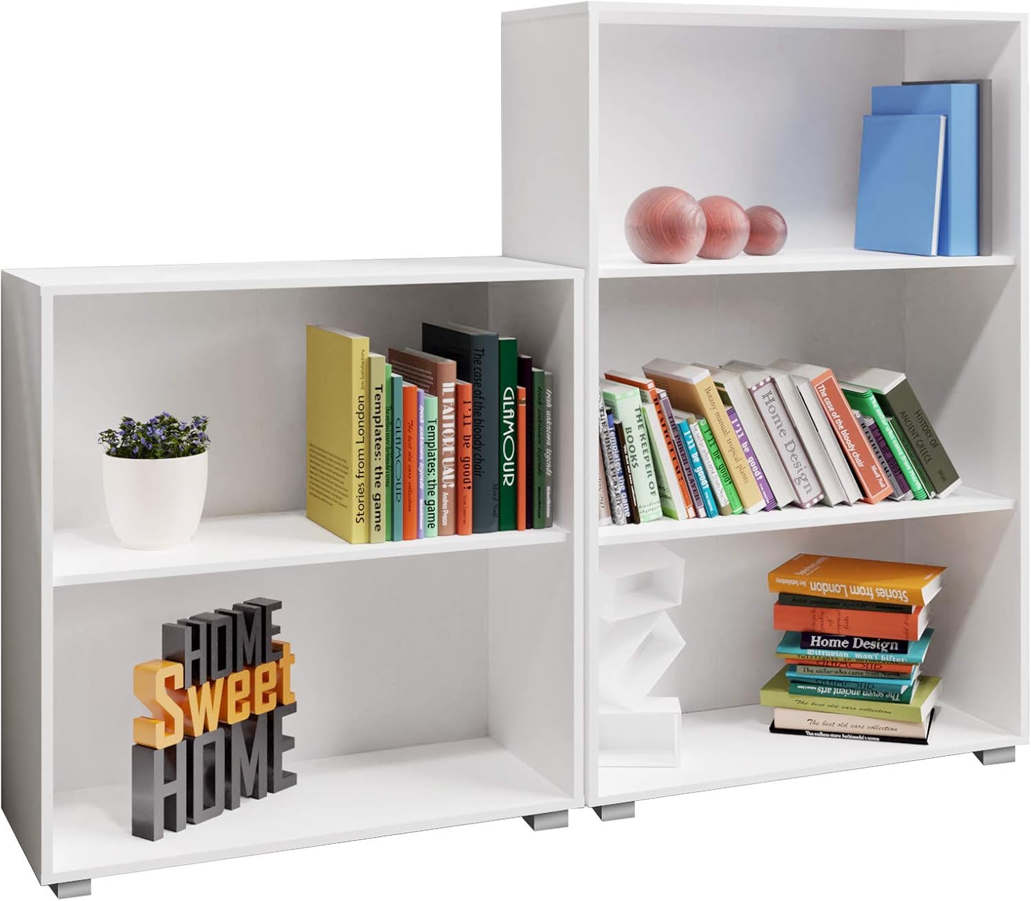 Casaria® 2er Set Bücherregal Vela 3+2 Fächer höhenverstellbare Böden Holz Bücher Ordner Wohnzimmer Arbeitszimmer Büro Standregal Ordnerregal Regal Weiß