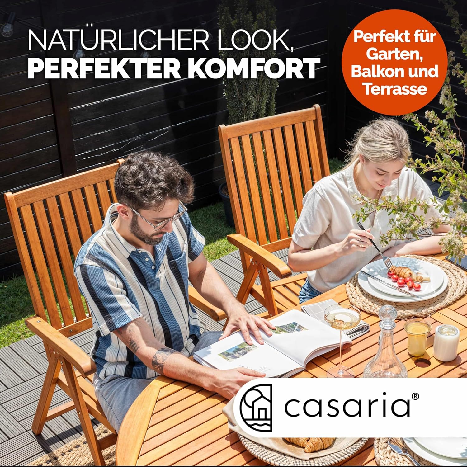 Casaria® 2er Set Gartenstuhl Balkonstuhl Holz FSC®-Zertifiziert Eukalyptus Klappbar Rückenlehne 5-Fach Verstellbar 55x70cm Garten Balkon Terrasse Klappstuhl Hochlehner Braun — Ansicht 6