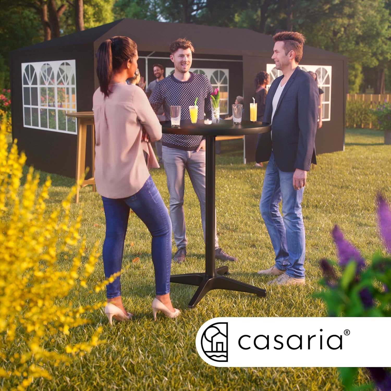 Casaria® 2in1 Stehtisch Höhenverstellbar 2er Set 70/115 cm Aluminium Ø 60 cm Rund Wetterfest Outdoor Indoor Camping Bistrotisch Balkonmöbel Schwarz — Ansicht 2