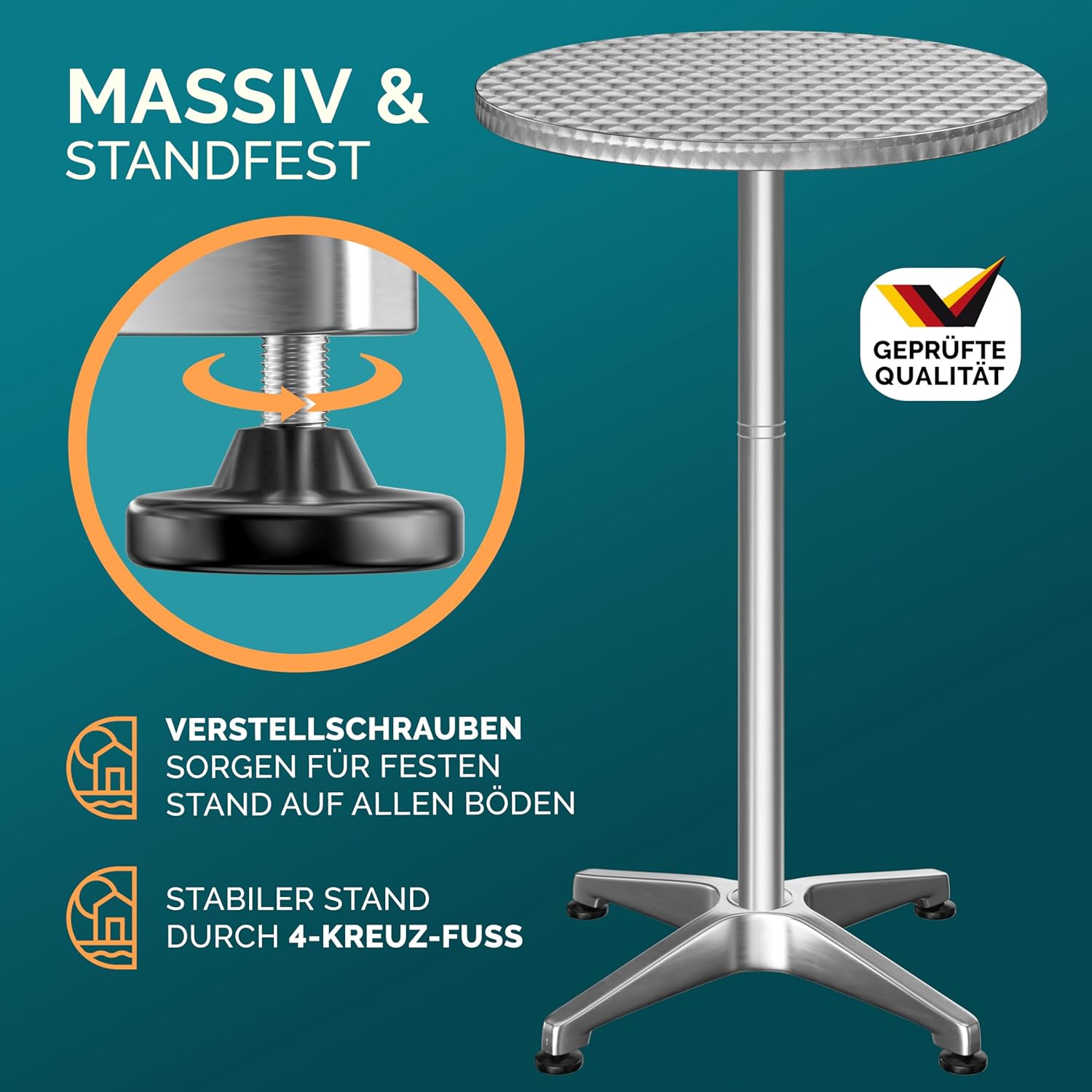 Casaria® 2in1 Stehtisch mit Husse Höhenverstellbar 70 cm / 115 cm Hoch Aluminium Rund Ø60cm Wetterfest Outdoor Garten Bistro Biertisch Party Anthrazit — Ansicht 4