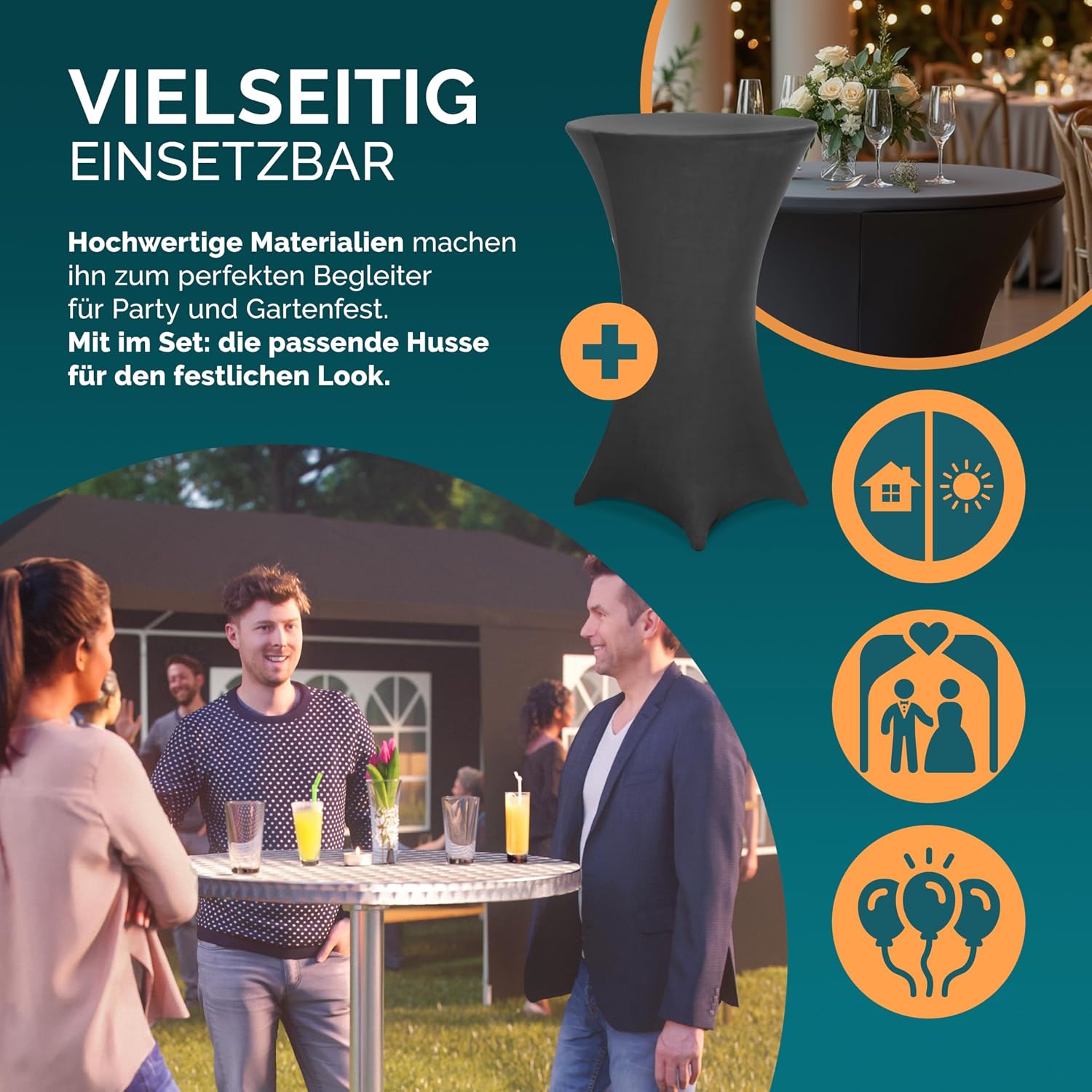 Casaria® 2in1 Stehtisch mit Husse Höhenverstellbar 70 cm / 115 cm Hoch Aluminium Rund Ø60cm Wetterfest Outdoor Garten Bistro Biertisch Party Anthrazit — Ansicht 5