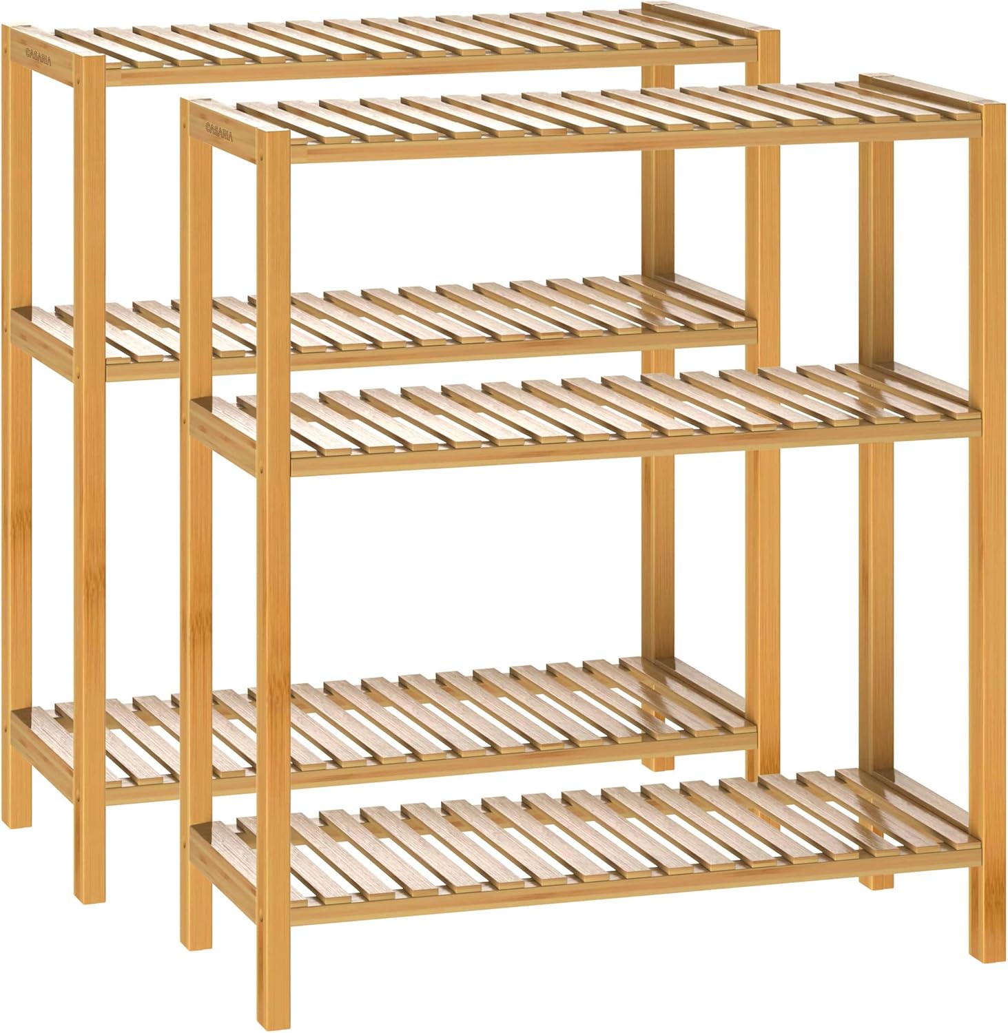 Casaria® 2X Badezimmer Regal Stehend Bambus Holz 3 Ablagen 30kg Belastbarkeit Badregal Schmal Küche Flur Büro Beistellregal Holzregal Klarlack 58x26cm
