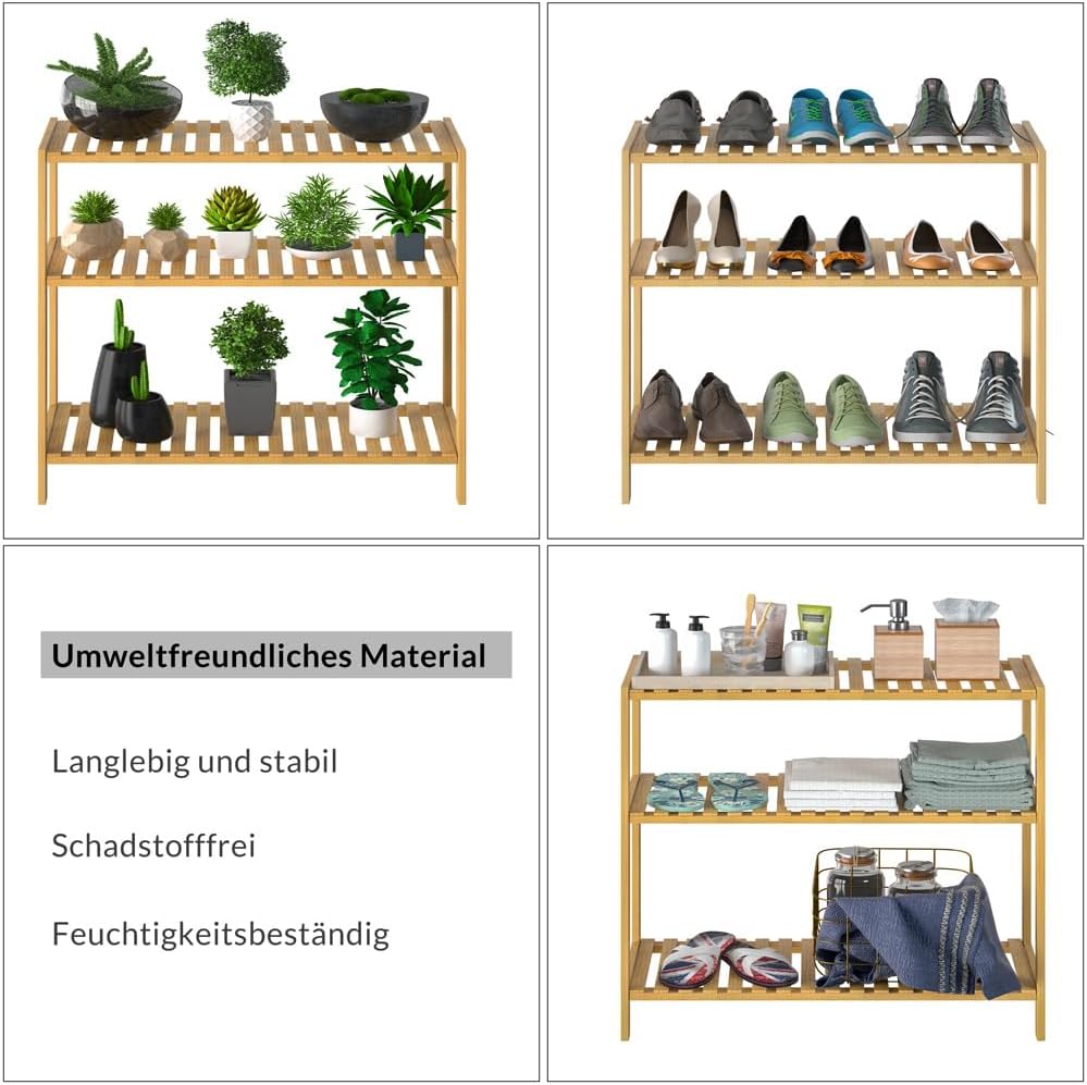 Casaria® 2X Badezimmer Regal Stehend Bambus Holz 3 Ablagen 30kg Belastbarkeit Badregal Schmal Küche Flur Büro Beistellregal Holzregal Klarlack 58x26cm — Ansicht 6