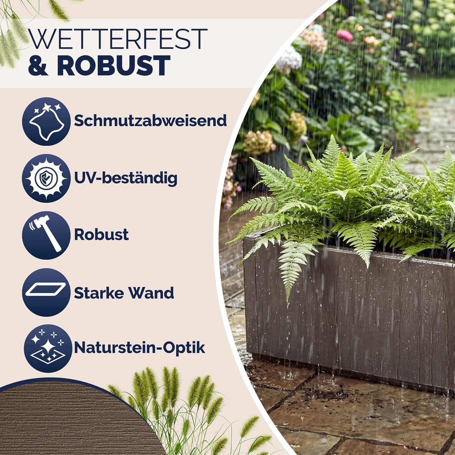 Casaria® 2X Blumenkasten 'Ethica' 80L 80x36x35cm Ablaufboden Kunststoff Winterfest Garten Pflanzkübel Übertopf Pflanzkasten Blumenkübel Braun — Ansicht 2