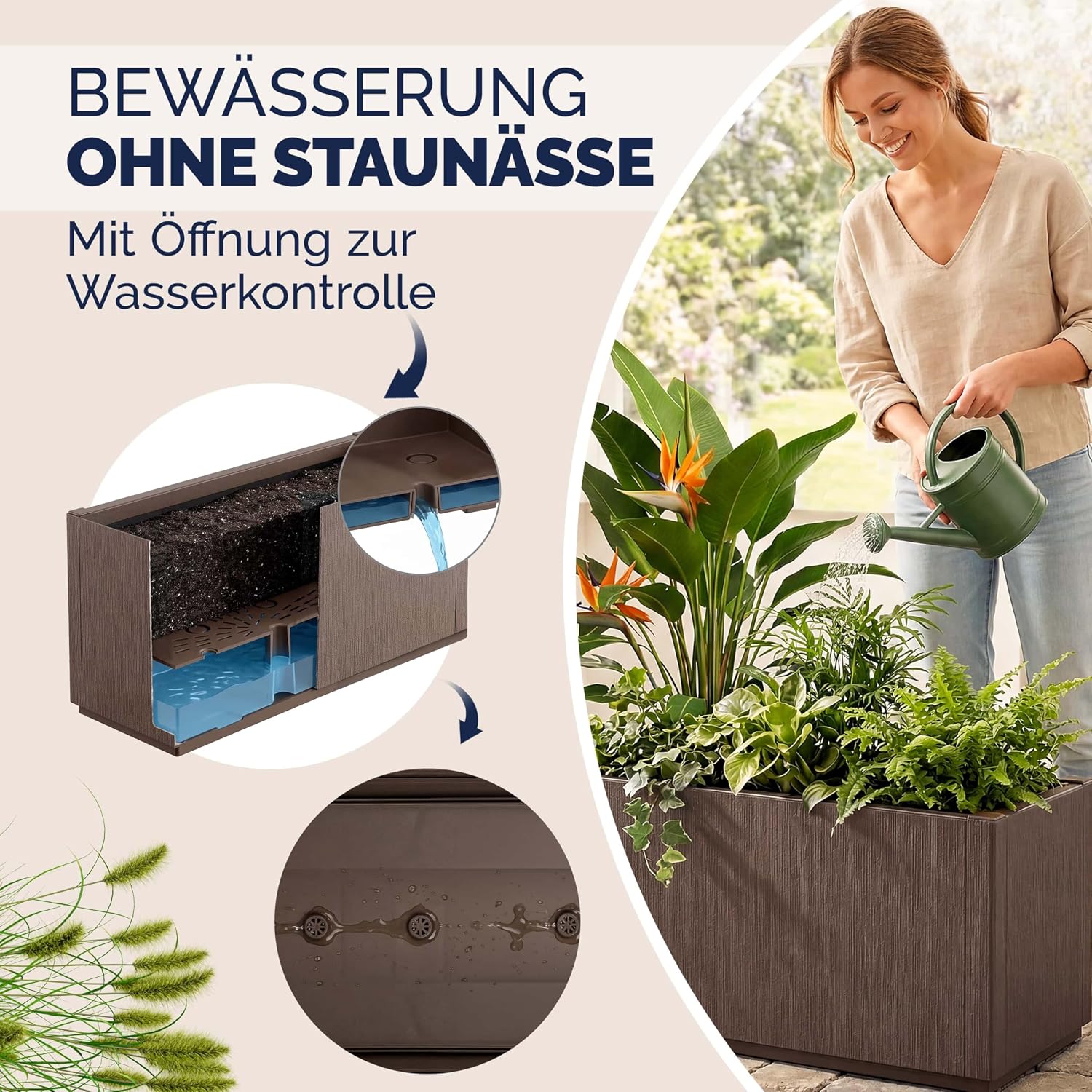 Casaria® 2X Blumenkasten 'Ethica' 80L 80x36x35cm Ablaufboden Kunststoff Winterfest Garten Pflanzkübel Übertopf Pflanzkasten Blumenkübel Braun — Ansicht 4