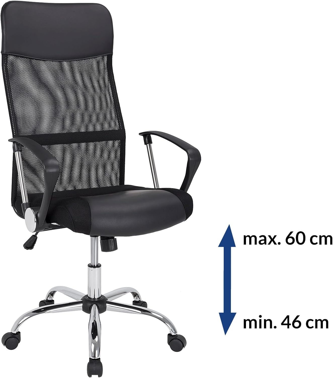 Casaria® 2X Bürostuhl Ergonomisch Hohe Rückenlehne Härtegradeinstellung 46-60cm Sitzhöhe Wippfunktion Lenden- und Kopfstütze Büro Schreibtisch Dreh Stuhl — Ansicht 4