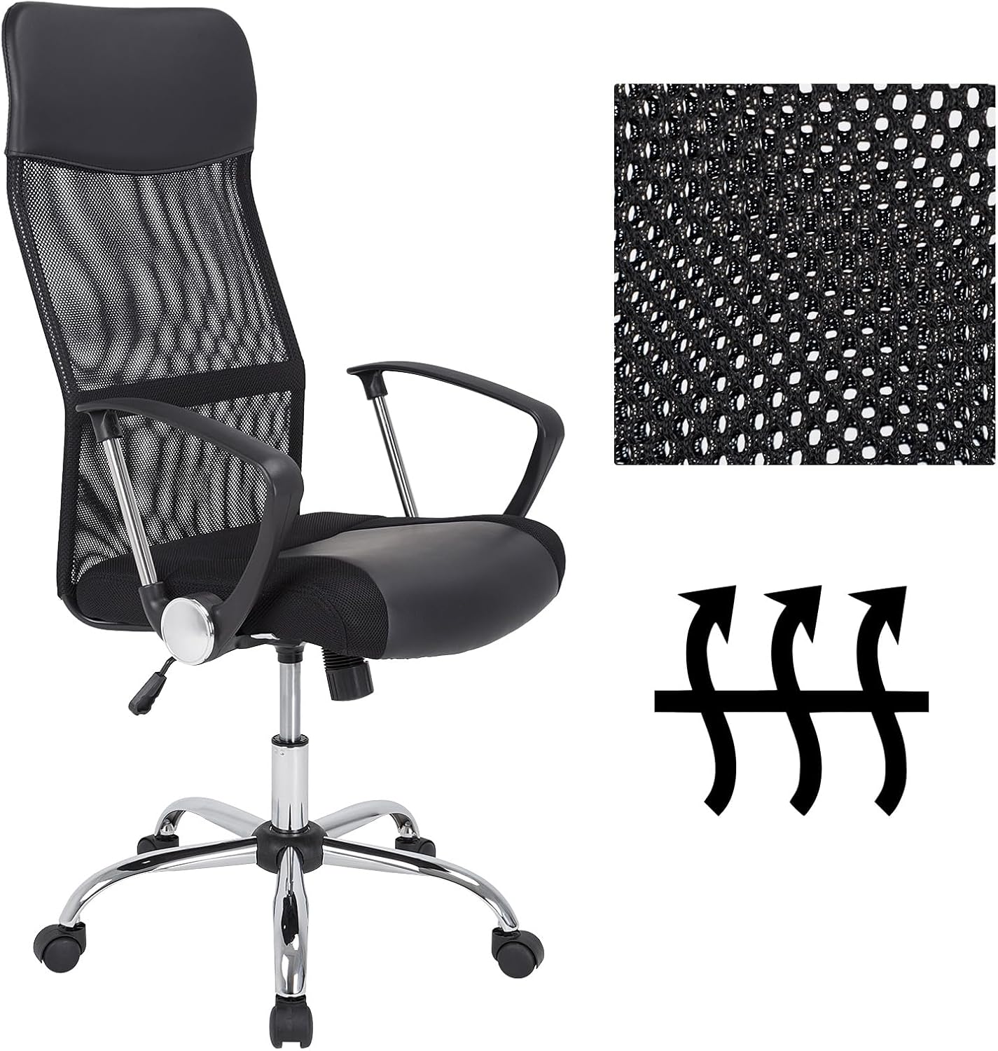 Casaria® 2X Bürostuhl Ergonomisch Hohe Rückenlehne Härtegradeinstellung 46-60cm Sitzhöhe Wippfunktion Lenden- und Kopfstütze Büro Schreibtisch Dreh Stuhl — Ansicht 6