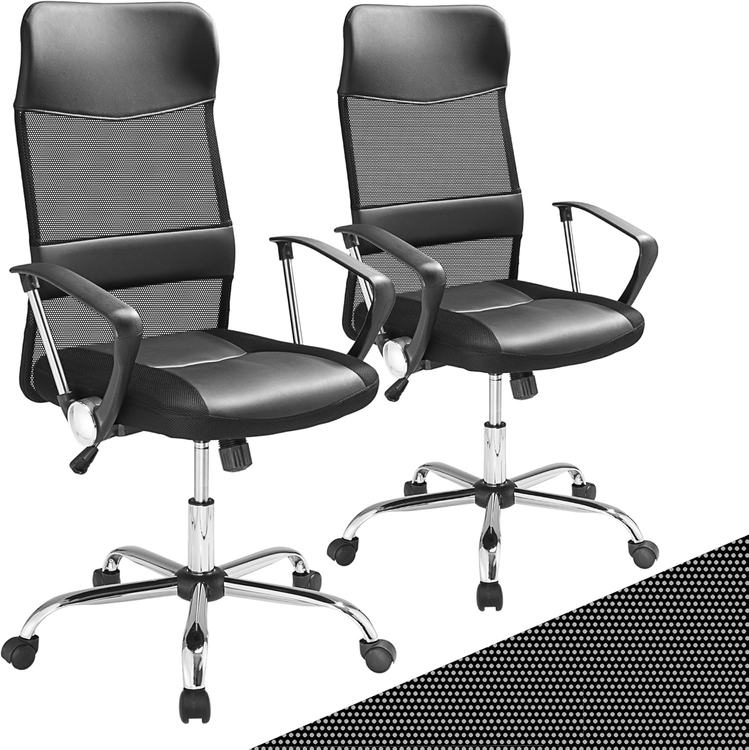 Casaria® 2X Bürostuhl Ergonomisch Hohe Rückenlehne Härtegradeinstellung 46-60cm Sitzhöhe Wippfunktion Lenden- und Kopfstütze Büro Schreibtisch Dreh Stuhl