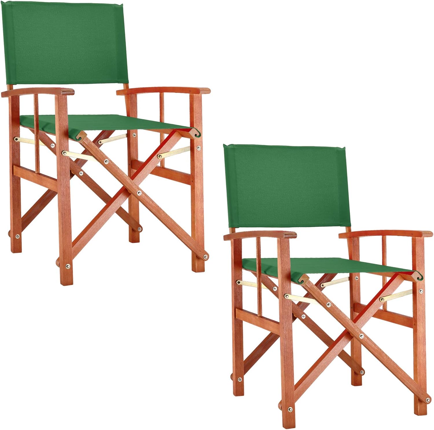 Casaria® 2X Gartenstuhl Balkonstuhl Holz Grün FSC®-Zertifiziert Klappbar 160kg Belastbar Bezug 30° Waschbar Armlehne Klappstuhl Garten Balkon Camping Wetterfest Eukalyptus 56,5x86cm