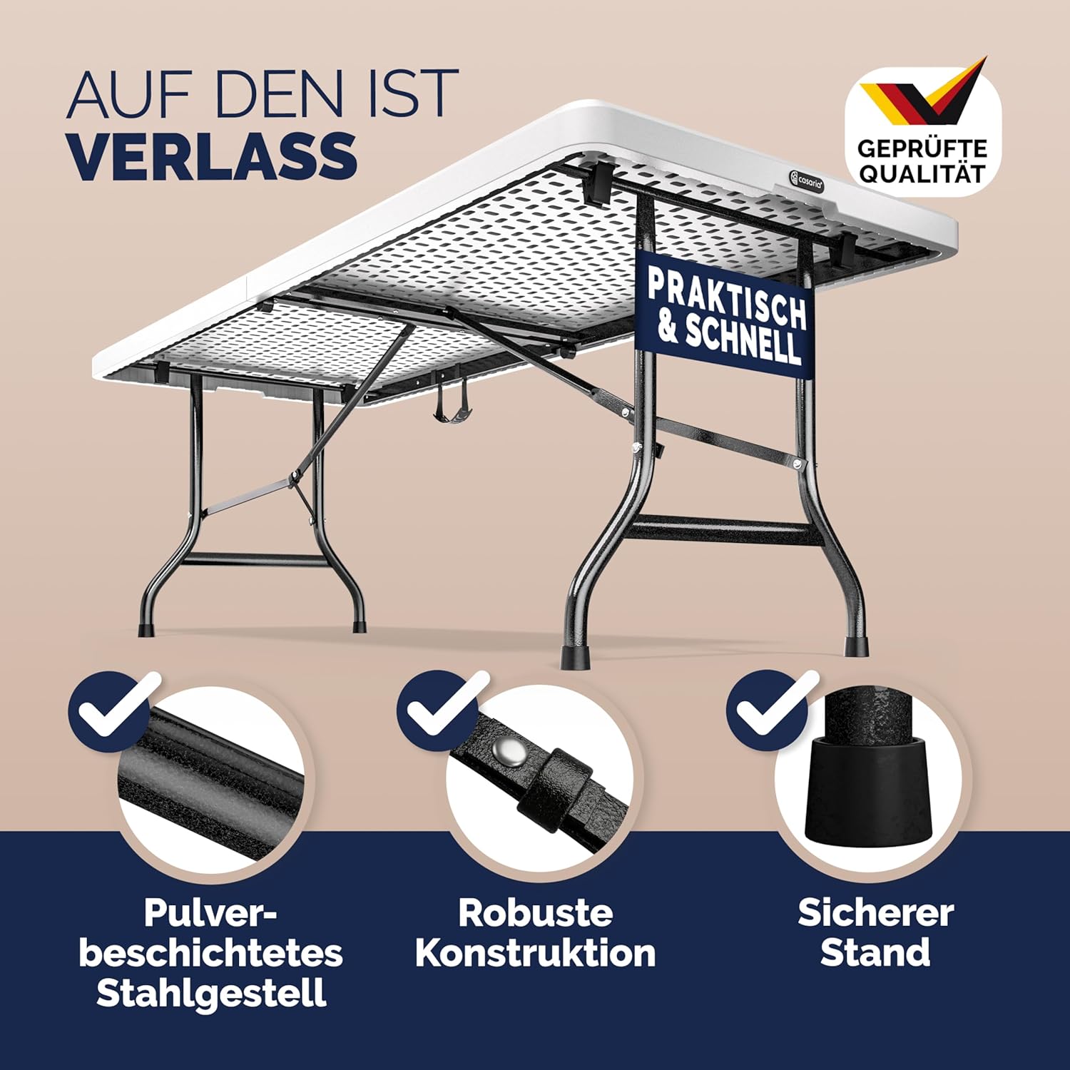 Casaria® 2X Gartentisch 183x76cm Klappbar Wetterfest Tragbar Kunststoff Garten Terrasse Camping Balkontisch Klapptisch Campingtisch Buffettisch Weiß — Ansicht 3