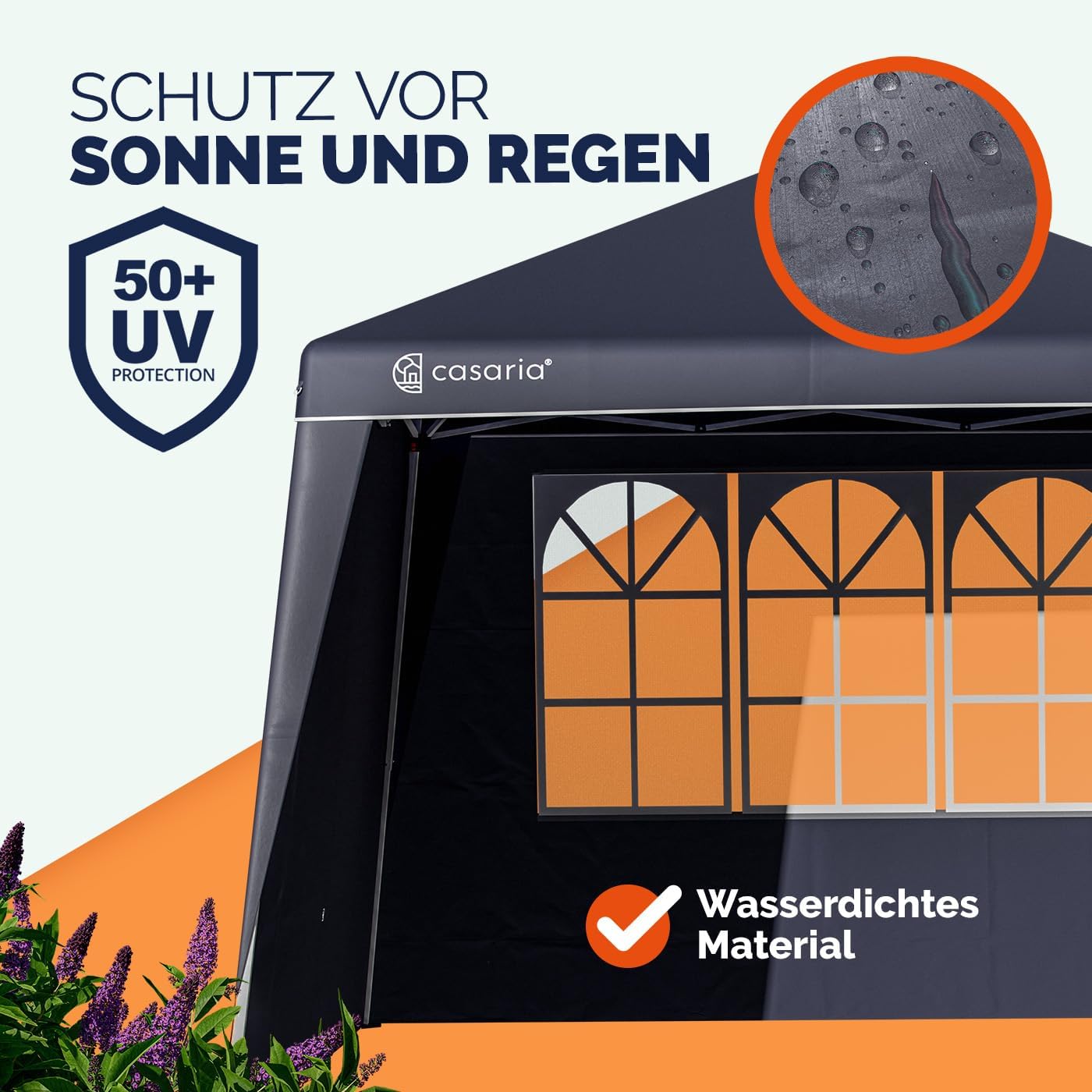 CASARIA® 2X Seitenteil für Pavillon 3x3m Wasserdicht mit Fenster mit Reißverschluss Garten Seitenwand Abdeckplane Faltpavillon Pop Up Stabil Anthrazit — Ansicht 2