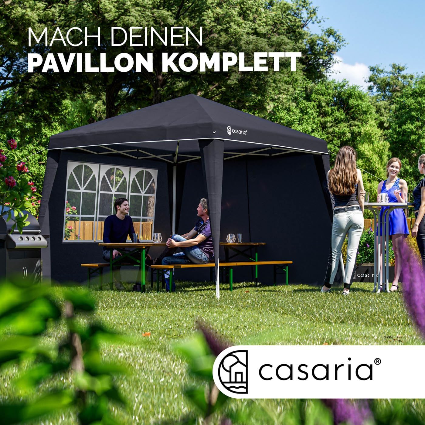 CASARIA® 2X Seitenteil für Pavillon 3x3m Wasserdicht mit Fenster mit Reißverschluss Garten Seitenwand Abdeckplane Faltpavillon Pop Up Stabil Anthrazit — Ansicht 3