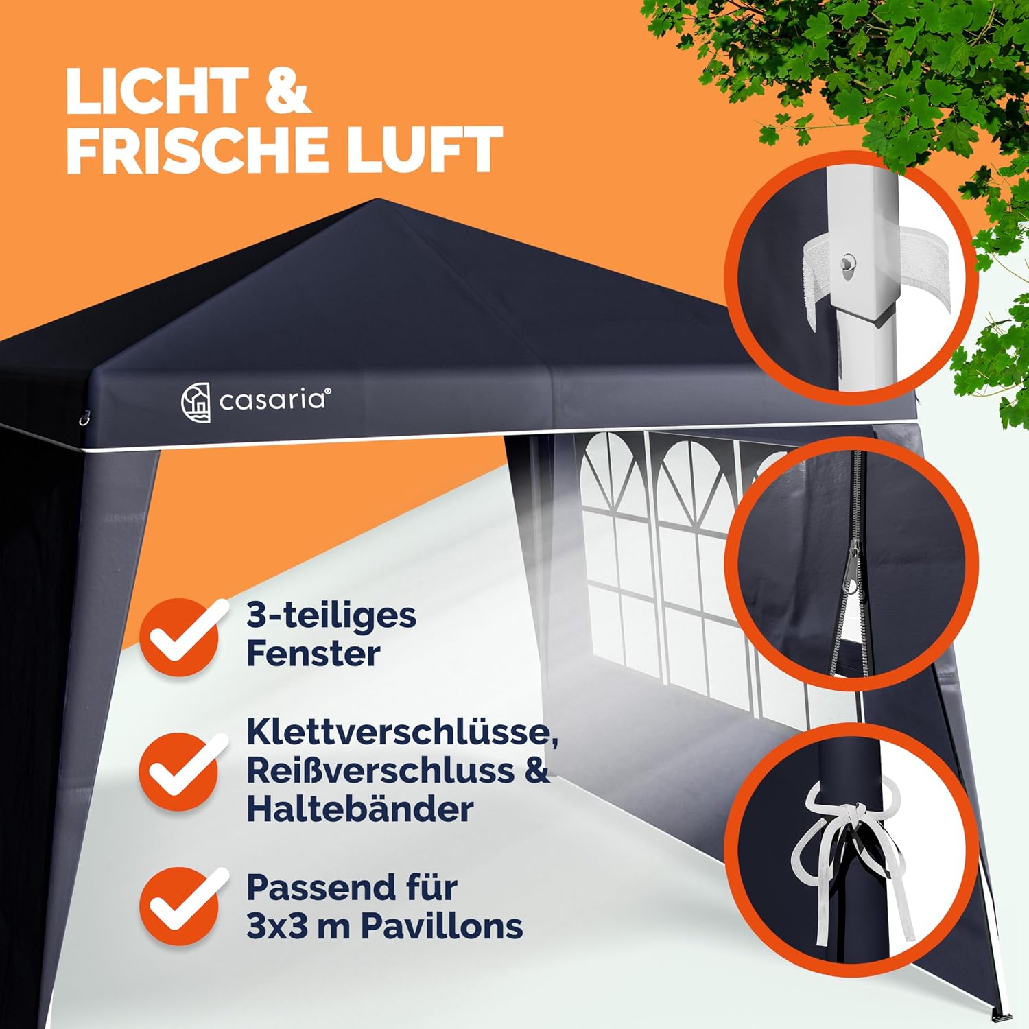 CASARIA® 2X Seitenteil für Pavillon 3x3m Wasserdicht mit Fenster mit Reißverschluss Garten Seitenwand Abdeckplane Faltpavillon Pop Up Stabil Anthrazit — Ansicht 6