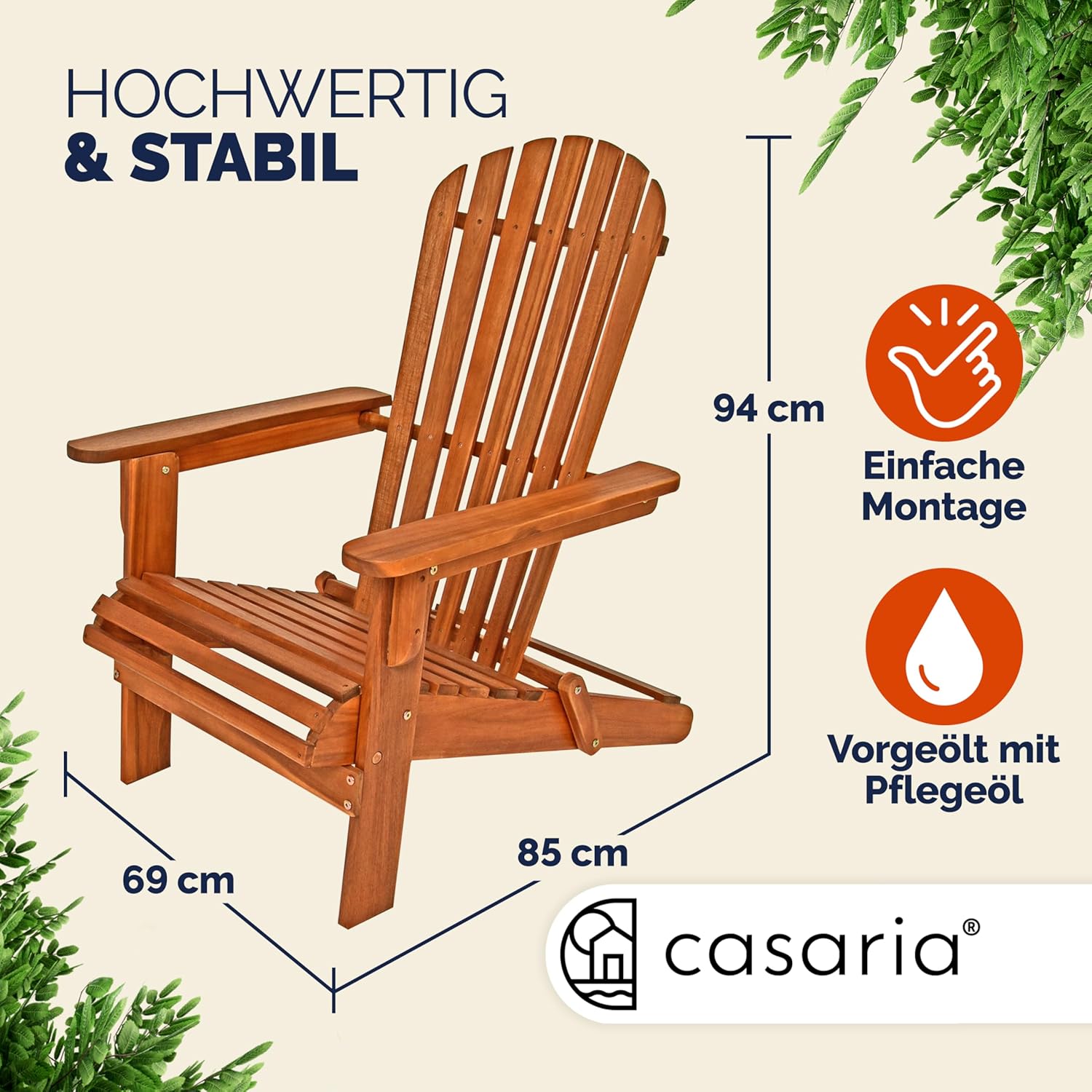 Casaria® 2X Sonnenliege Holz Wetterfest Klappbar 160kg Belastbarkeit XXL Armlehnen Rückenlehne Garten Balkon Terrasse Holzstuhl Ergonomisch Adirondack — Ansicht 2