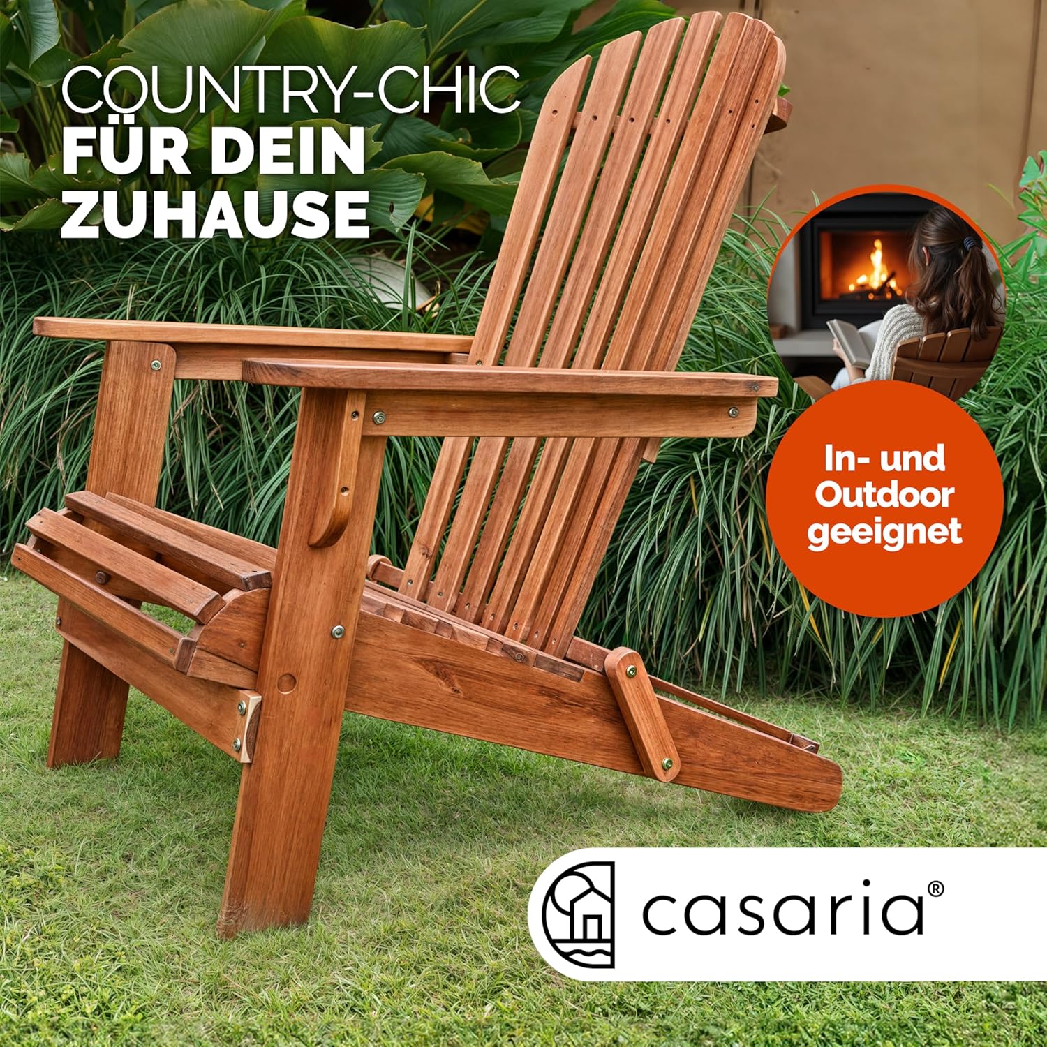 Casaria® 2X Sonnenliege Holz Wetterfest Klappbar 160kg Belastbarkeit XXL Armlehnen Rückenlehne Garten Balkon Terrasse Holzstuhl Ergonomisch Adirondack — Ansicht 4