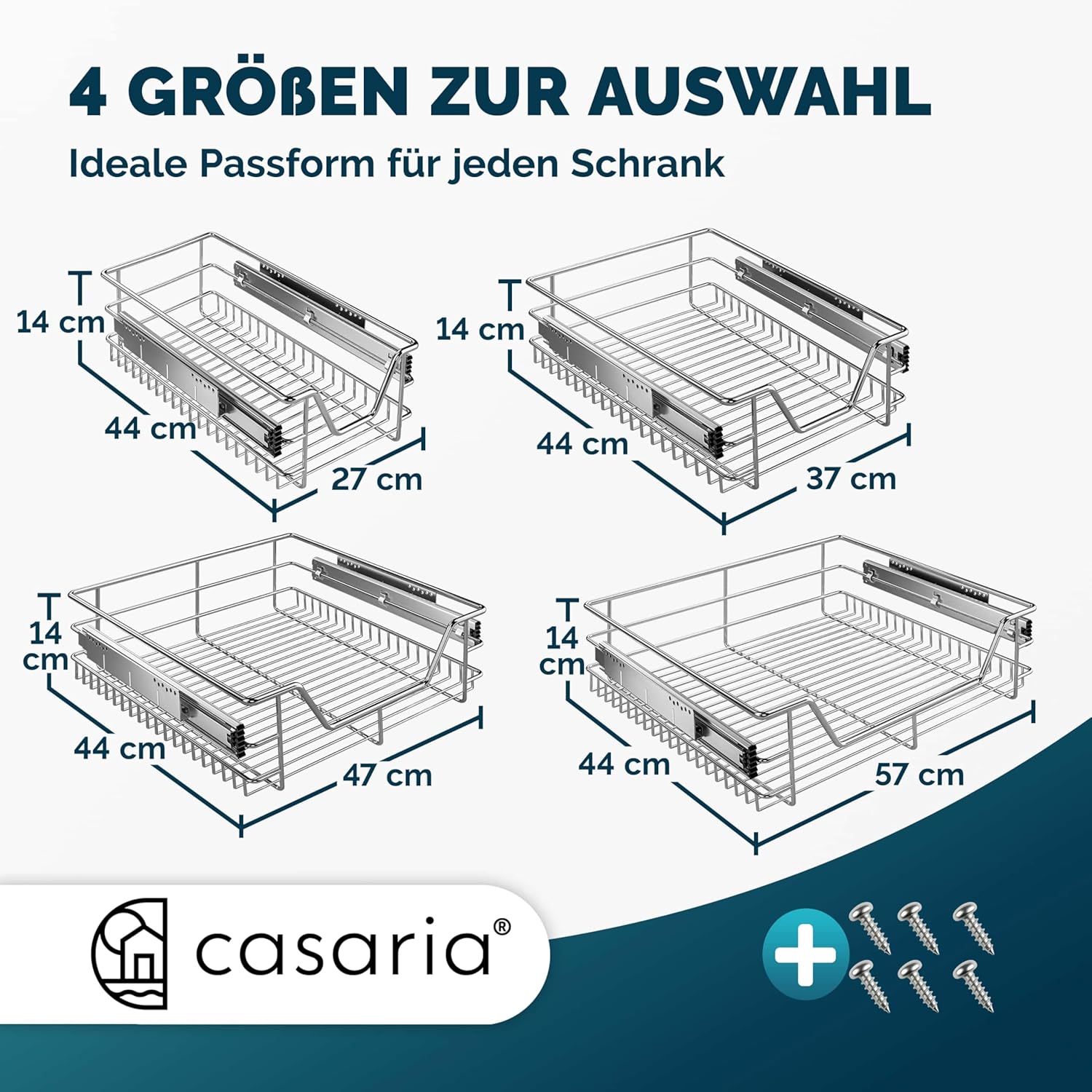 Casaria® 2x Teleskopschublade Schrank Schubladen Ausziehbar 50cm 20kg Belastbar Verchromt Korbauszug mit Zubehör Haushalt Küchenschrank Kleiderschrank — Ansicht 3