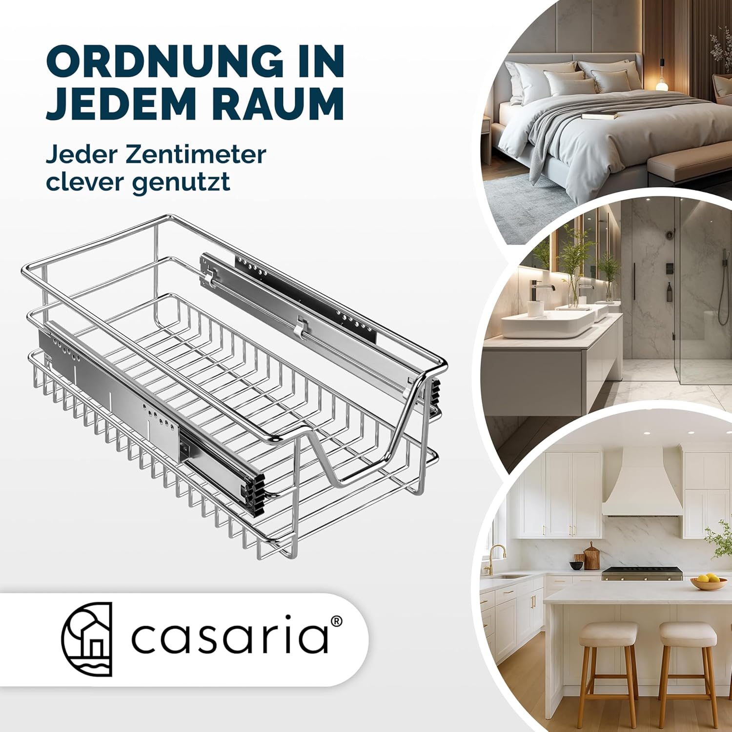Casaria® 2x Teleskopschublade Schrank Schubladen Ausziehbar 50cm 20kg Belastbar Verchromt Korbauszug mit Zubehör Haushalt Küchenschrank Kleiderschrank — Ansicht 5