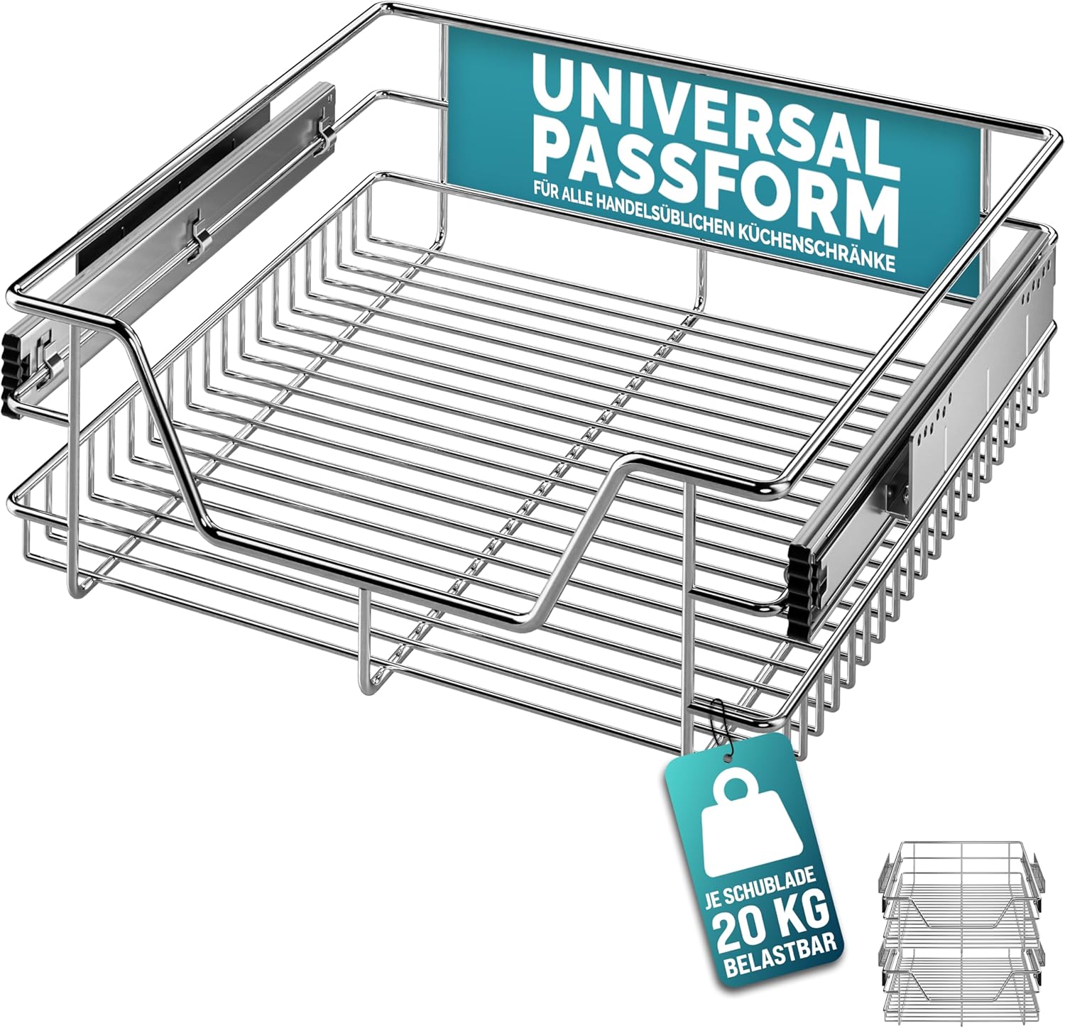Casaria® 2x Teleskopschublade Schrank Schubladen Ausziehbar 50cm 20kg Belastbar Verchromt Korbauszug mit Zubehör Haushalt Küchenschrank Kleiderschrank