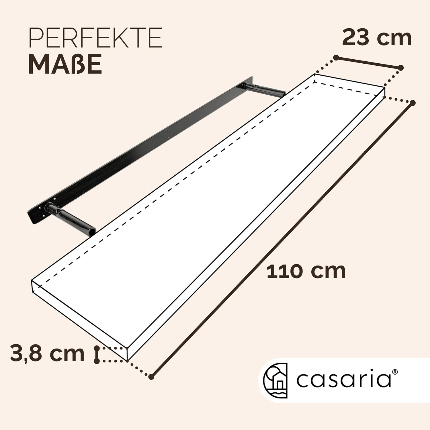Casaria® 2X Wandregal Holz Dunkle Eiche Regal mit Halterung 15kg Tragkraft Hängeregal Küche Wohnzimmer Flur Wand Schweberegal Bücherregal Regalbrett Schwebend 110cm — Ansicht 2