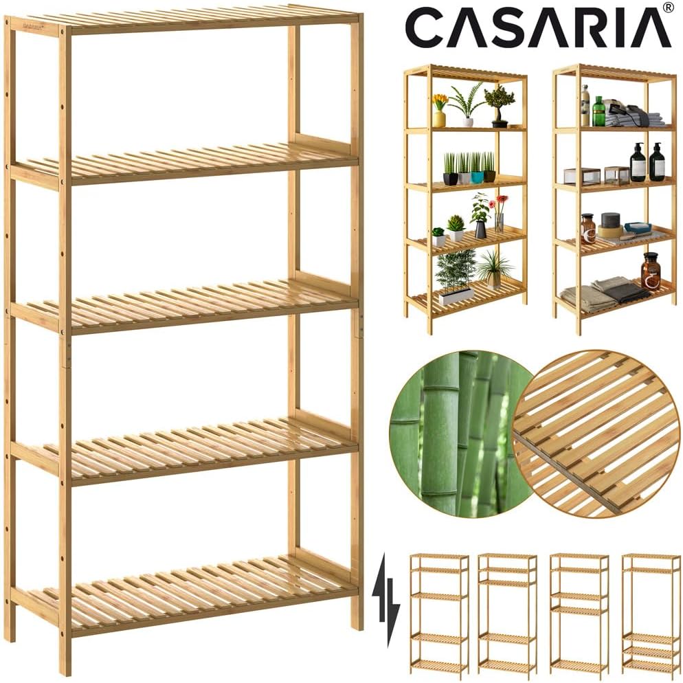 Casaria® Badregal Standregal Bambus 5 Böden 60x26x130cm Groß Stehend Offen 50 kg Belastbarkeit Holz Bad Badezimmer Küche Wohnzimmer Keller Regal Natur — Ansicht 6