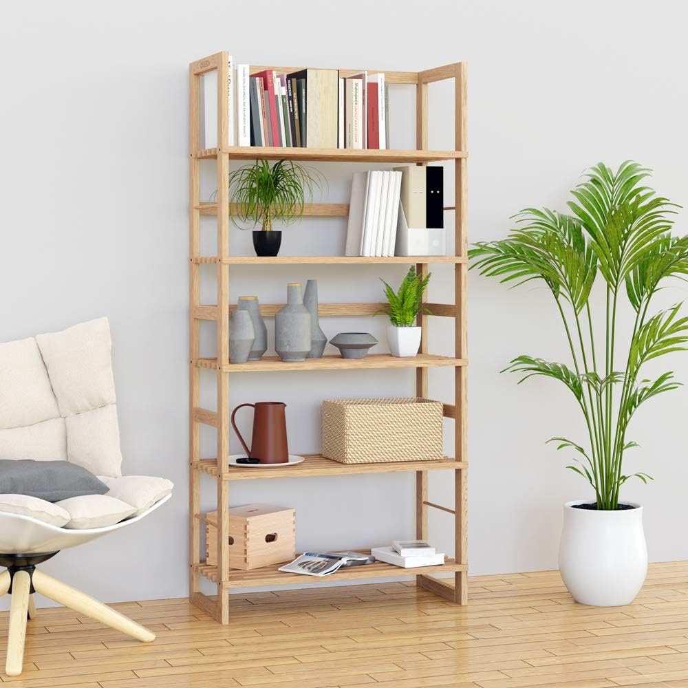 Casaria® Badregal Standregal Holz 5 Böden 58x27x136 cm Groß Stehend Offen 50kg Belastbarkeit Kiefer Bad Badezimmer Küche Wohnzimmer Keller Regal Natur — Ansicht 2
