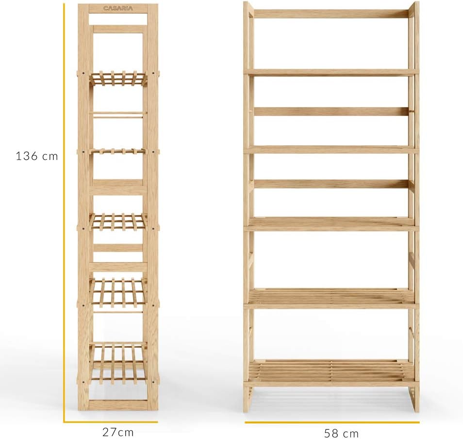Casaria® Badregal Standregal Holz 5 Böden 58x27x136 cm Groß Stehend Offen 50kg Belastbarkeit Kiefer Bad Badezimmer Küche Wohnzimmer Keller Regal Natur — Ansicht 3