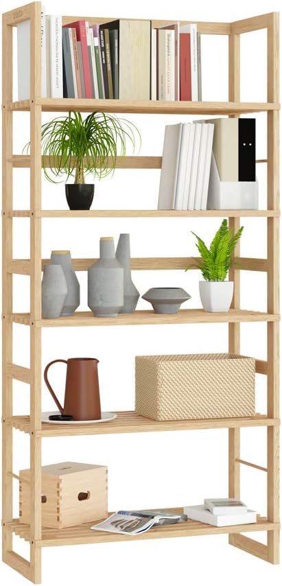Casaria® Badregal Standregal Holz 5 Böden 58x27x136 cm Groß Stehend Offen 50kg Belastbarkeit Kiefer Bad Badezimmer Küche Wohnzimmer Keller Regal Natur