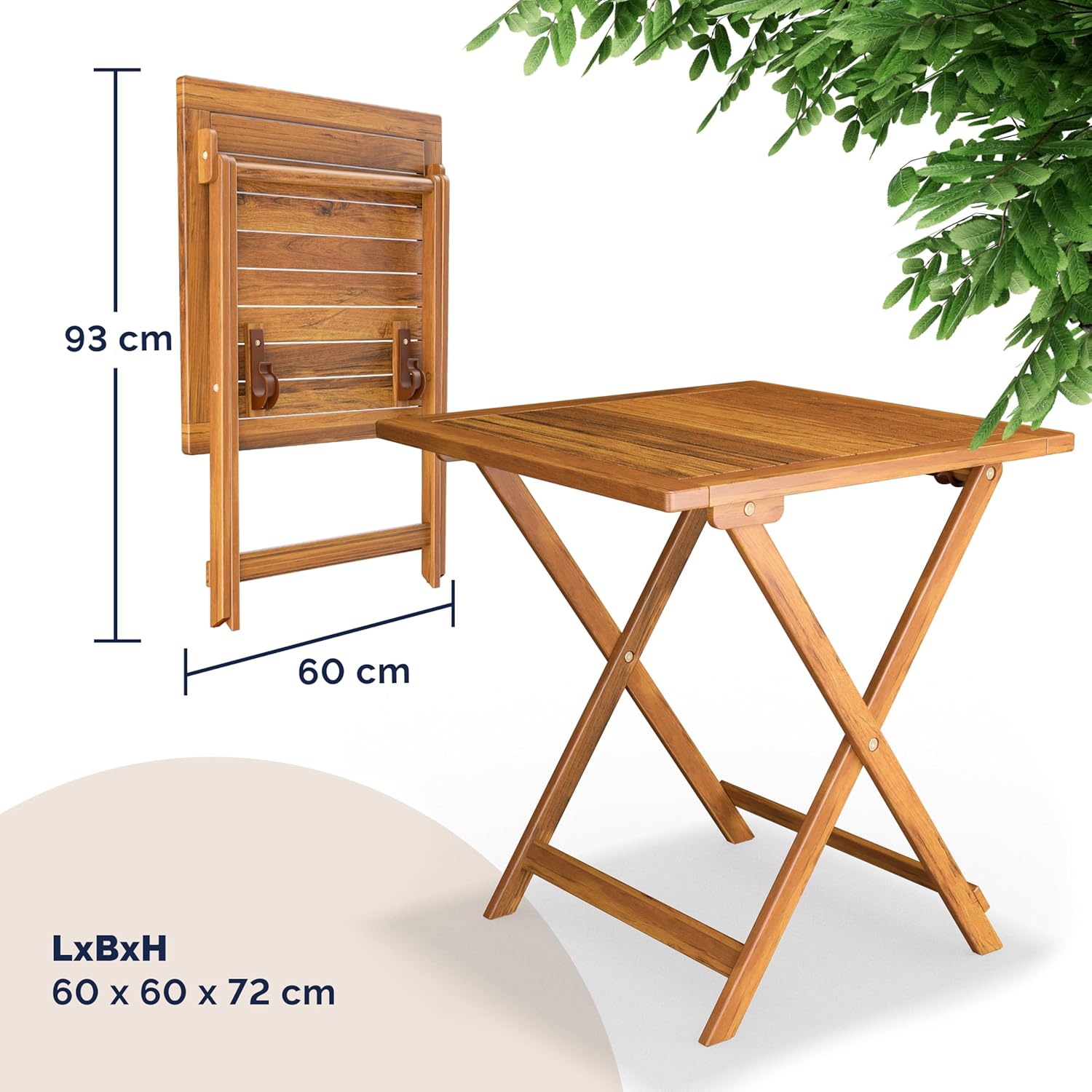 Casaria® Balkonmöbel Set 2 Personen Wetterfest Holz Vormontiert Klappbar 110kg Belastbarkeit Balkon Garten Terrassenmöbel Gartenmöbel 3-TLG Akazie — Ansicht 6