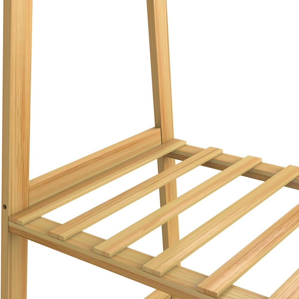Casaria® Bambus Kleiderständer auf Rollen stabile Kleiderstange mit Ablagen & Haken platzsparender Garderobenständer aus Holz für Flur & Schlafzimmer — Ansicht 5