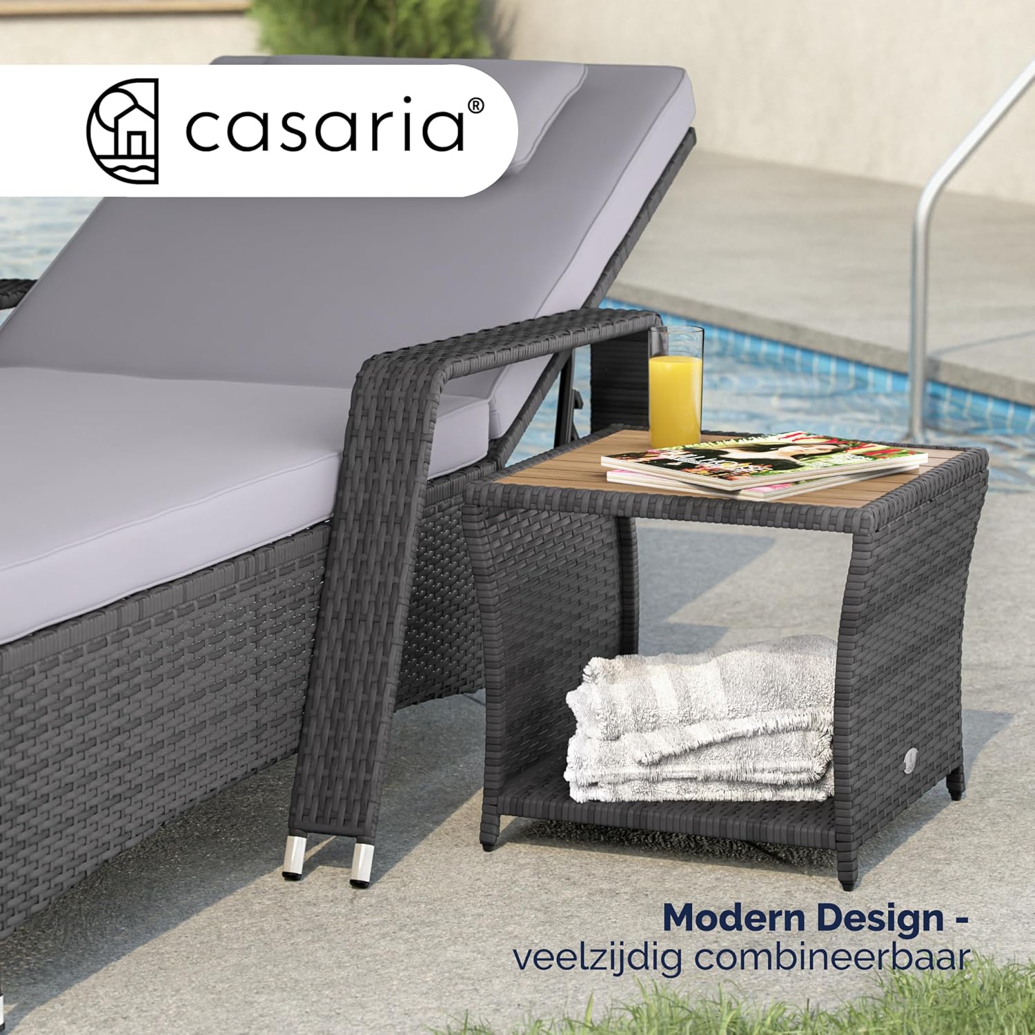 Casaria® Beistelltisch Grau Wetterfest Klein Holz Polyrattan Akazie 45x45x40cm 80kg Belastbarkeit Outdoor Tisch Gartentisch Balkontisch Gartenmöbel — Ansicht 4