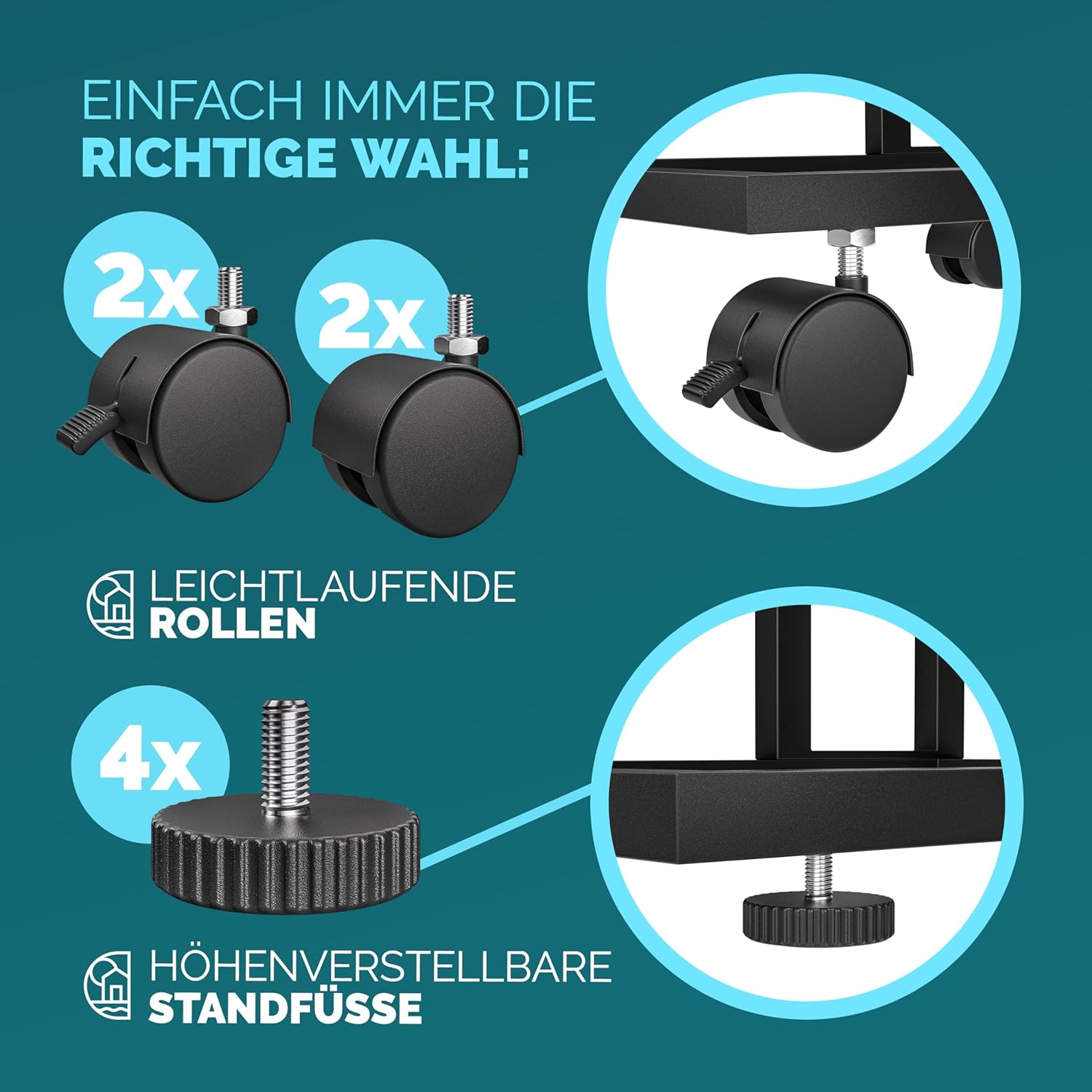 Casaria® Beistelltisch Holz Couch Schwarz 40kg Belastbarkeit 70cm Hoch 50x35cm Tisch Klein mit Rollen Laptop Kaffeetisch C Form Wohnzimmer Nachttisch Gestell aus Metall — Ansicht 4