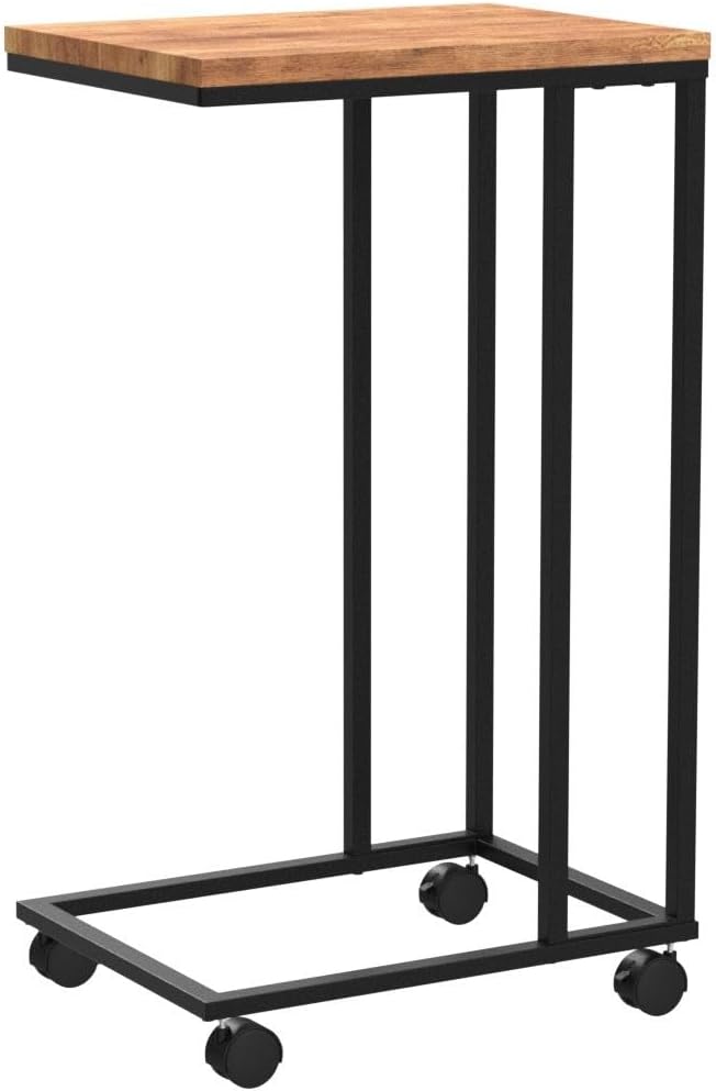 Casaria® Beistelltisch Holz Couch Schwarz 40kg Belastbarkeit 70cm Hoch 50x35cm Tisch Klein mit Rollen Laptop Kaffeetisch C Form Wohnzimmer Nachttisch Gestell aus Metall — Ansicht 5