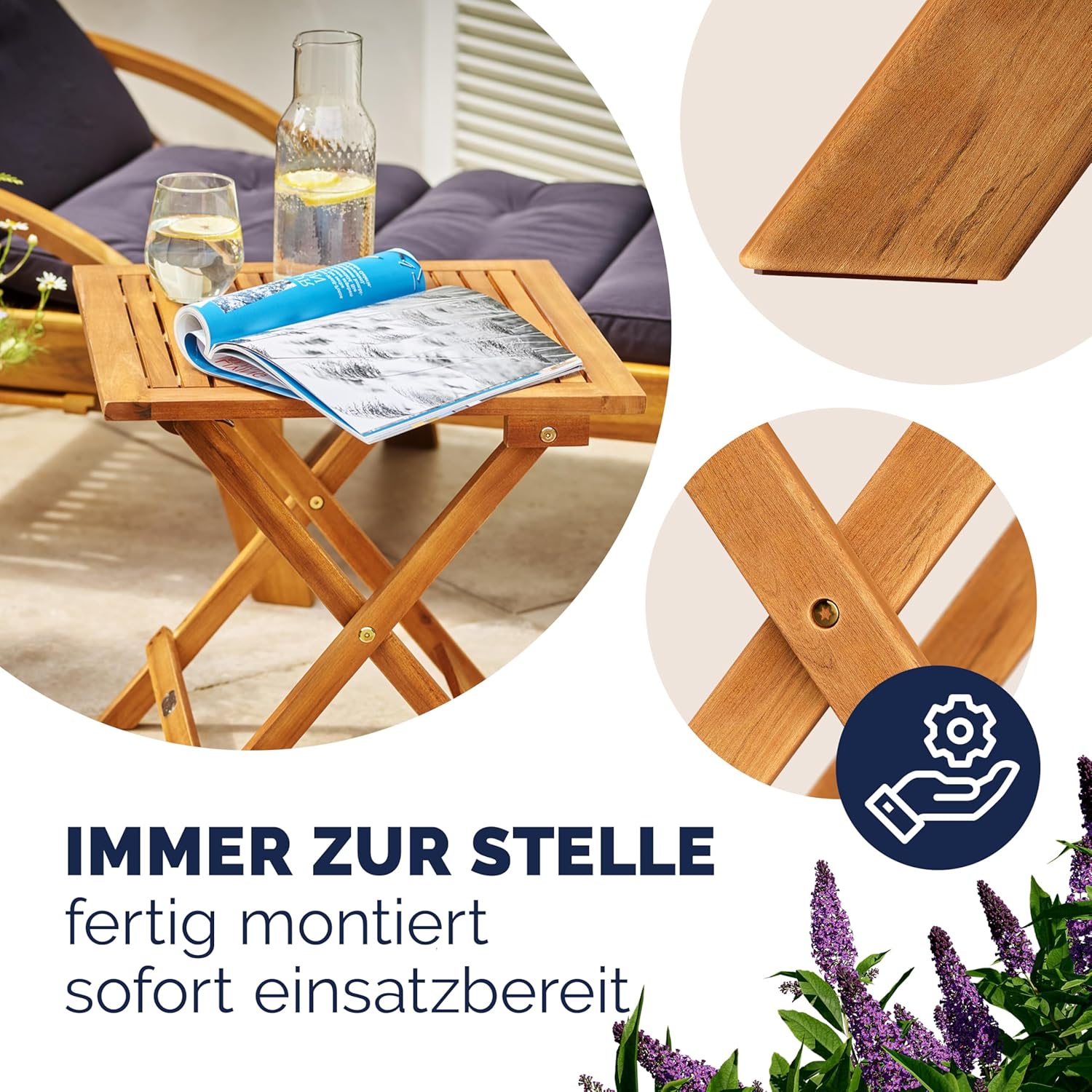 Casaria® Beistelltisch Holz Vollmontiert Klappbar 80kg Belastbar Balkon — Ansicht 4