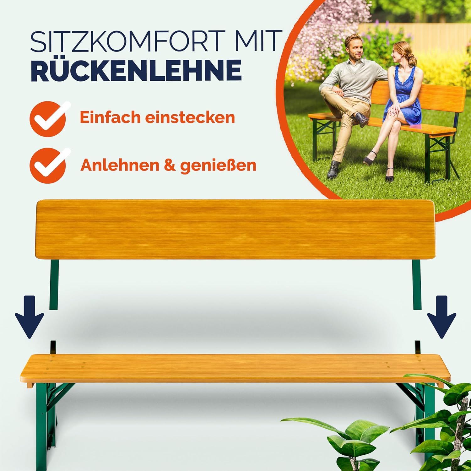 Casaria® Bierzeltgarnitur mit Lehne 170 cm Klappbar Stabil 2X Bierbank 1x Breiter Tisch Holz Biertischgarnitur Festzeltgarnitur Biergartengarnitur — Ansicht 3