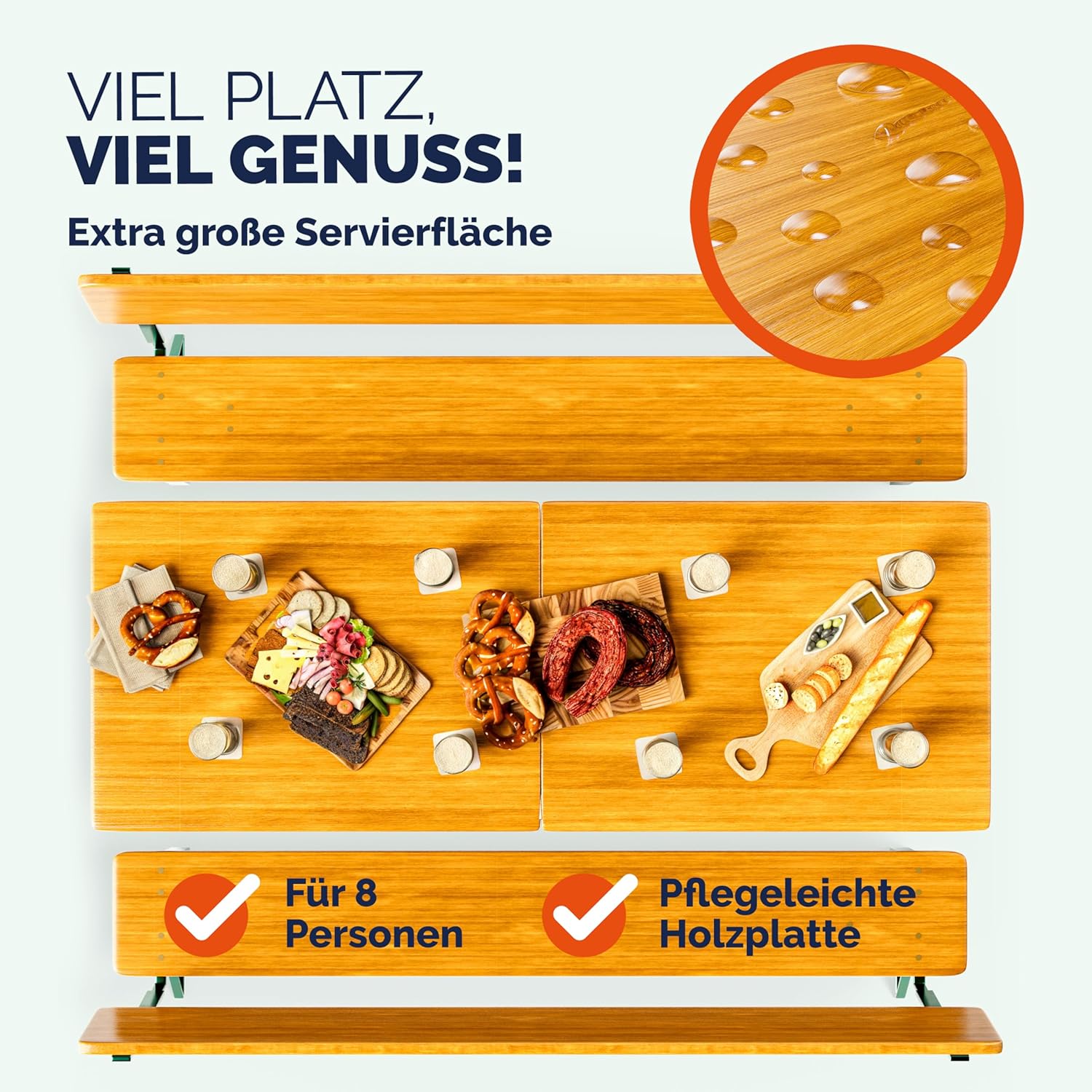 Casaria® Bierzeltgarnitur mit Lehne 170 cm Klappbar Stabil 2X Bierbank 1x Breiter Tisch Holz Biertischgarnitur Festzeltgarnitur Biergartengarnitur — Ansicht 6