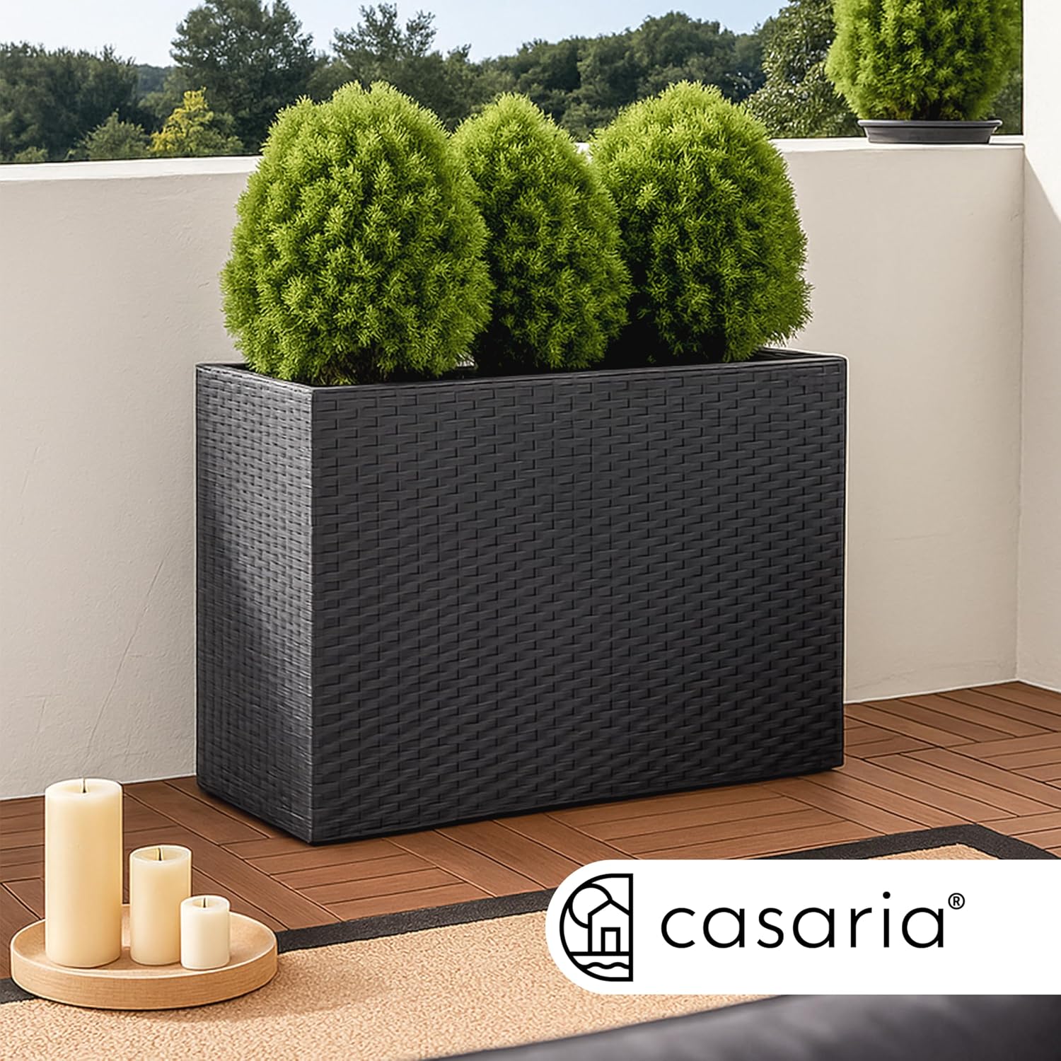Casaria® Blumenkasten 3 Innentöpfe Polyrattan Herausnehmbar Wasserablauf Outdoor Rechteckig Pflanzkasten Blumentopf Hochbeet Pflanzkübel Schwarz — Ansicht 6