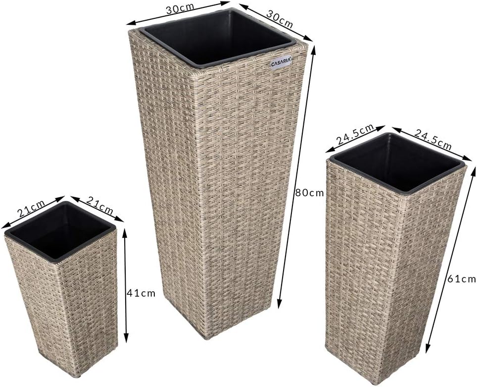 Casaria® Blumentopf 3er Set Polyrattangeflecht Übertopf Wasserabfluss Rattanoptik Outdoor Pflanzkübel Blumenkasten Creme — Ansicht 6