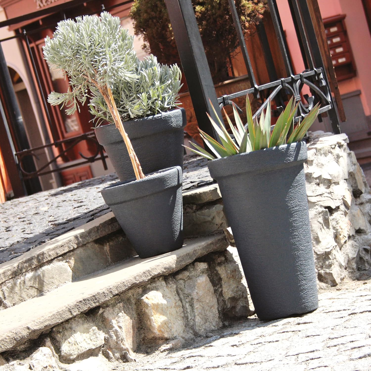 Casaria® Blumentopf 42L 63x40cm XXL Pflanzkübel Hoch Rund Kunststoff Winterfest Garten Terrasse Übertopf Pflanzkasten Blumenkübel Terracotta — Ansicht 2