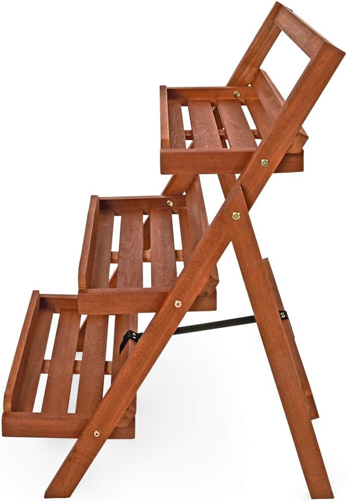 Casaria® Blumentreppe 80x60x56cm FSC®-zertifiziert Akazie 3stufig Massiv Garten Balkon Pflanzentreppe Blumenregal Blumenleiter Regal Holz Braun — Ansicht 4