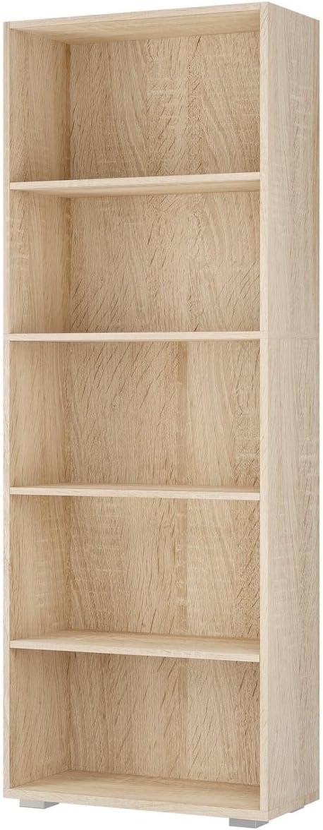 Casaria® Bücherregal 5 Fächer 190x60x28cm Höhenverstellbare Böden Holz Offen Modern Stehend Arbeitszimmer Büro Wohnzimmer Standregal Regal Vela Eiche