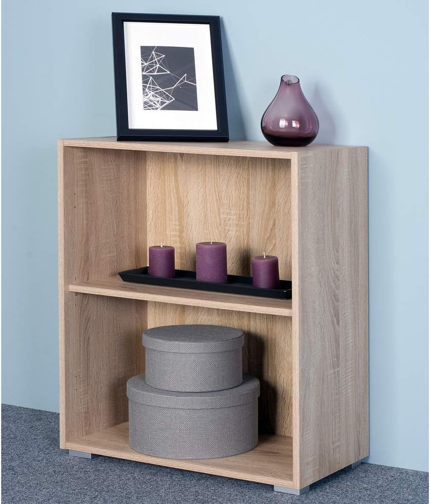 Casaria® Bücherregal 77x60x28cm 2X Eiche Holz 2 Fächer Boden Höhenverstellbar 150kg Belastbarkeit Kippschutz Bücher Büro Wohnzimmer Standregal Regal — Ansicht 2