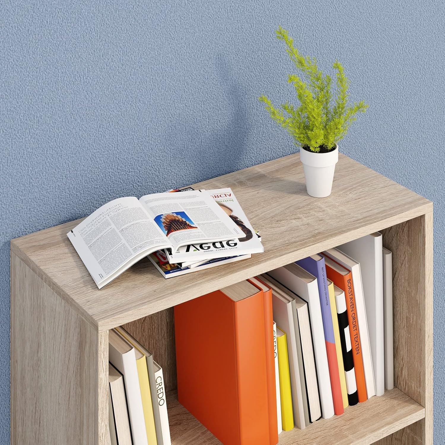 Casaria® Bücherregal 77x60x28cm 2X Eiche Holz 2 Fächer Boden Höhenverstellbar 150kg Belastbarkeit Kippschutz Bücher Büro Wohnzimmer Standregal Regal — Ansicht 6
