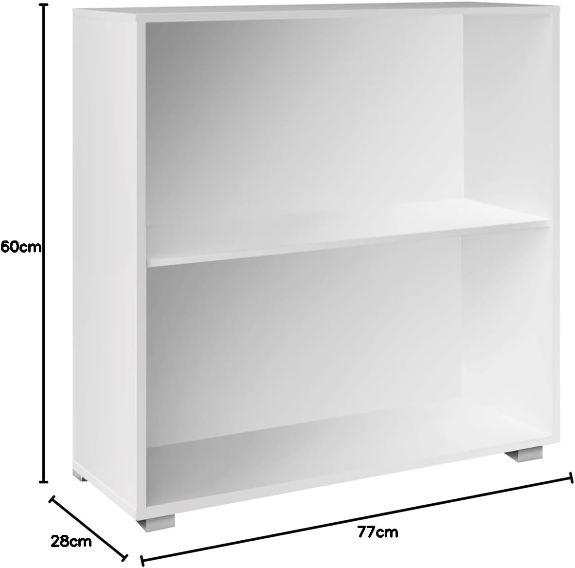 Casaria® Bücherregal 77x60x28cm 2X Weiß Holz 2 Fächer Boden Höhenverstellbar Kippschutz Bücher Büro Wohnzimmer Standregal Regal — Ansicht 3