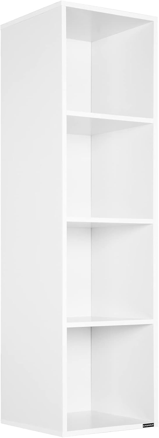 Casaria® Bücherregal mit 4 Fächer 106x30x30cm Kippschutz Bodenschoner 40kg Belastbarkeit Wohnzimmer Schlafzimmer Büro Regal Standregal Würfelregal Weiß