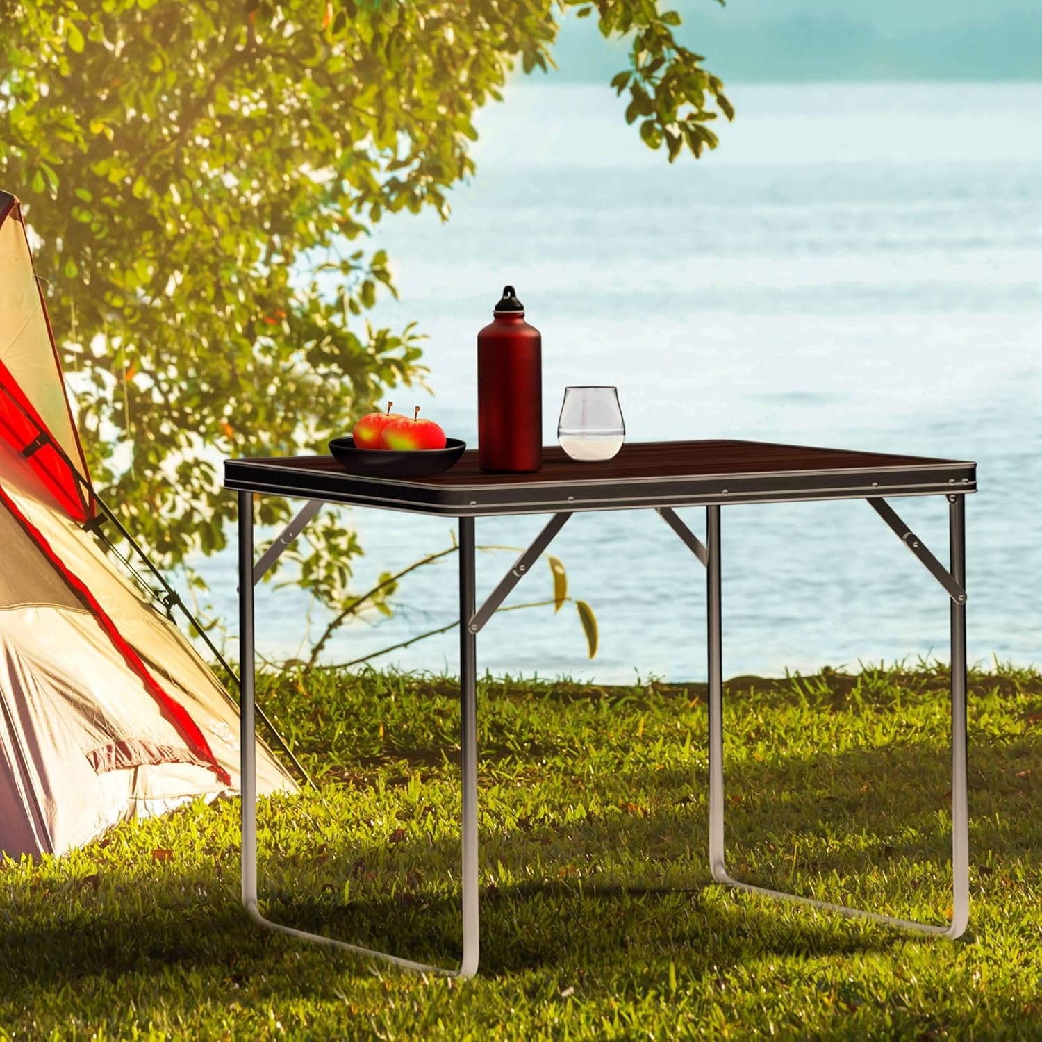 Casaria® Campingtisch klappbar Camping Klapptisch Holz Alu 80x60cm mit Tragegriff leicht Tisch faltbar Braun abgerundete Kanten Garten Balkon Picknick — Ansicht 2