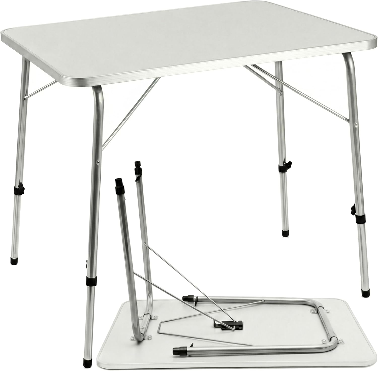 Casaria® Campingtisch Klappbar Klapptisch Beine Höhenverstellbar 80x55cm Alu Tisch faltbar Weiß Holz Abgerundete Kanten Garten Balkon Picknick