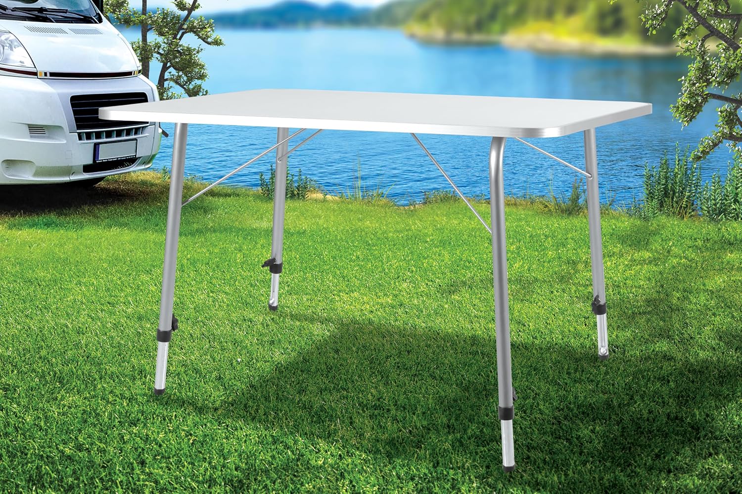 Casaria® Campingtisch Klappbar Klapptisch Beine Höhenverstellbar 80x55cm Alu Tisch faltbar Weiß Holz Abgerundete Kanten Garten Balkon Picknick — Ansicht 2