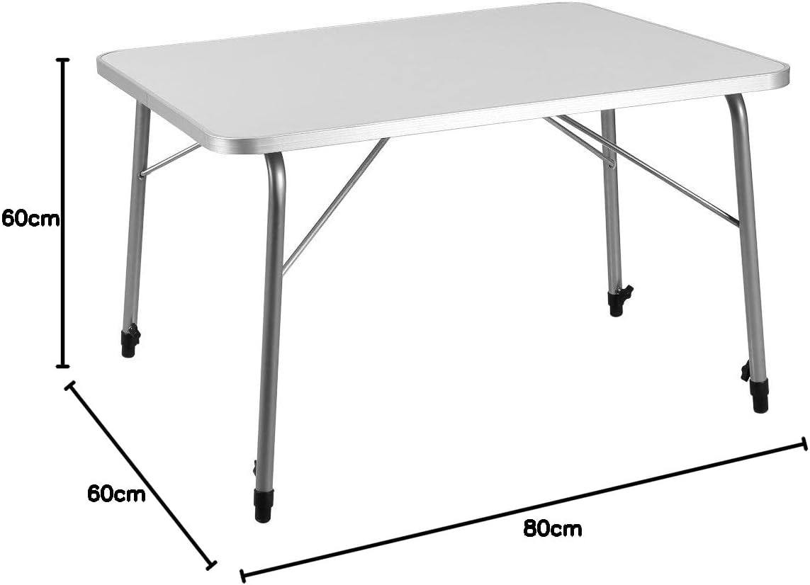 Casaria® Campingtisch Klappbar Klapptisch Beine Höhenverstellbar 80x55cm Alu Tisch faltbar Weiß Holz Abgerundete Kanten Garten Balkon Picknick — Ansicht 3