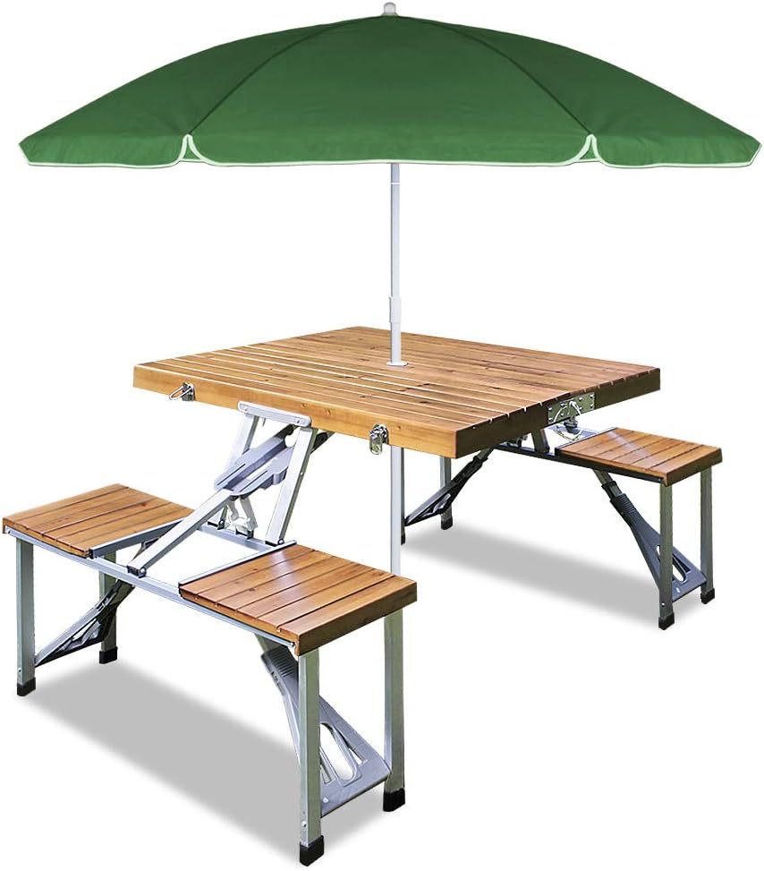Casaria® Campingtisch mit Stühlen Klappbar Tragegriff Schirmhalter 4 Personen Picknicktisch Koffertisch Klapptisch Campingmöbel Set Leicht Holz — Ansicht 4